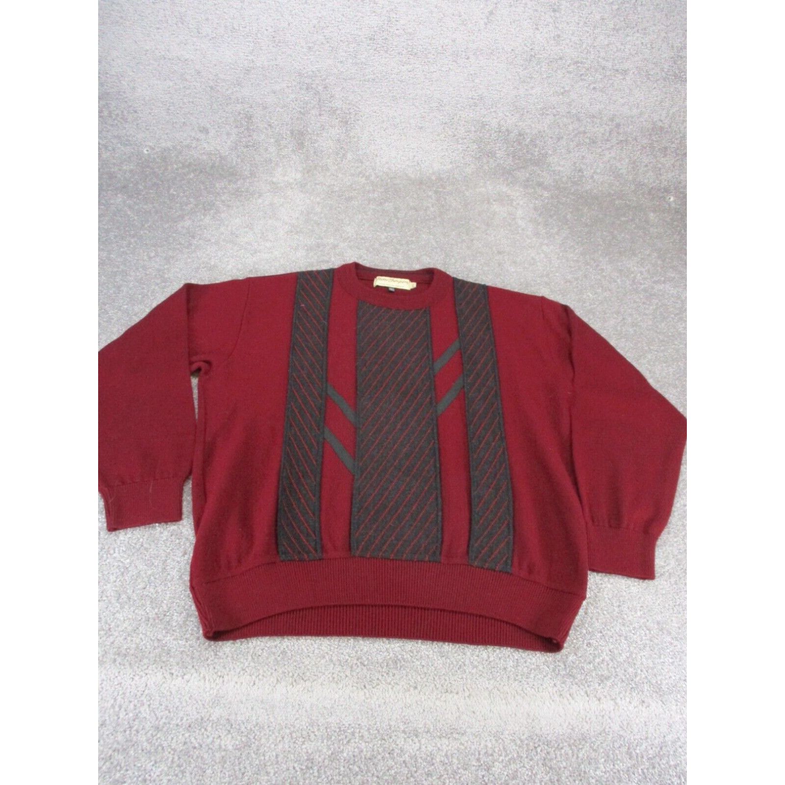 Vintage Norm Thompson 3D good Knit Sweater - Men's sz Large - Black/Red/Gray