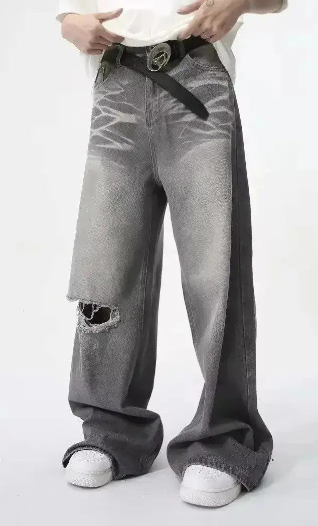 Japanese Brand Retro Hole Washed Wide Leg Jeans Pants y2k Size US 30 / EU 46 - 4 Thumbnail