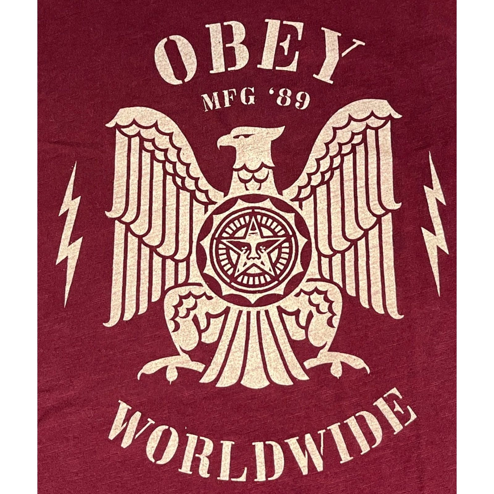 Obey OBEY WORLDWIDE MFG '89 T-SHIRT Unisex Adults M Maroon Nike? Size US M / EU 48-50 / 2 - 3 Thumbnail