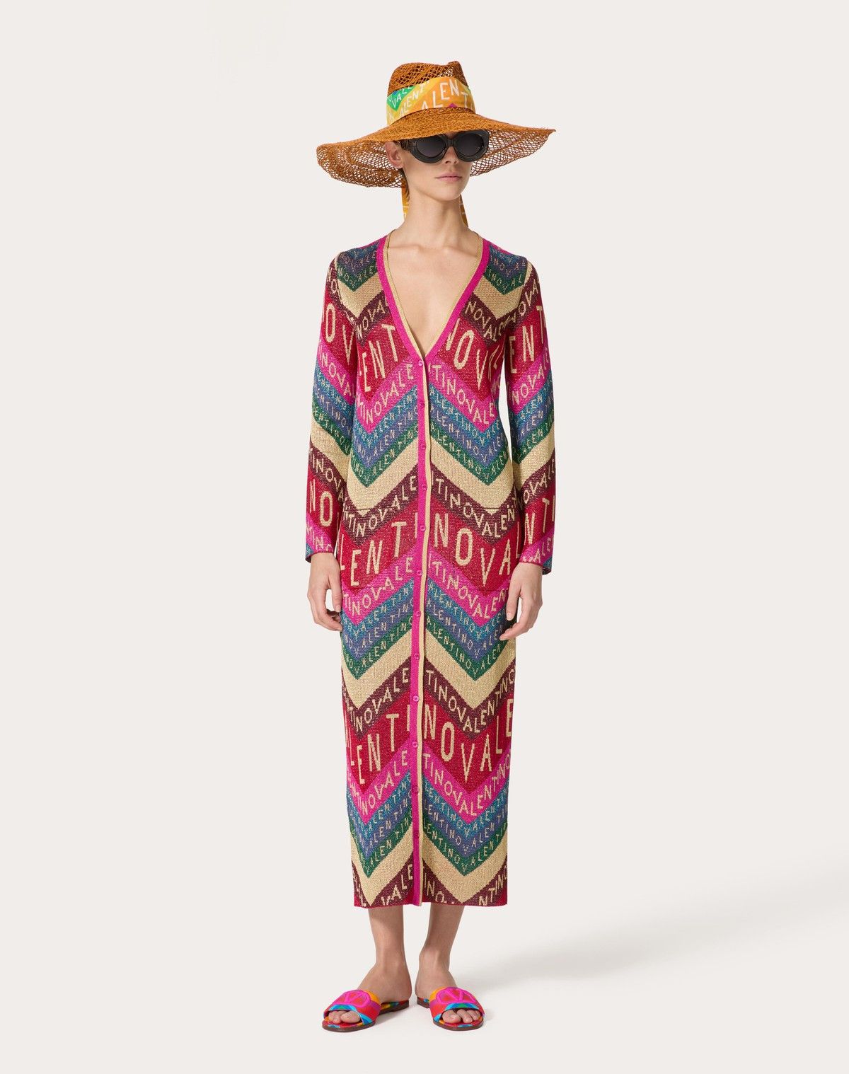 Valentino o1s1wg110525 Chevron Lurex Cardigan in Multicolor Size L / US 10 / IT 46 - 2 Thumbnail