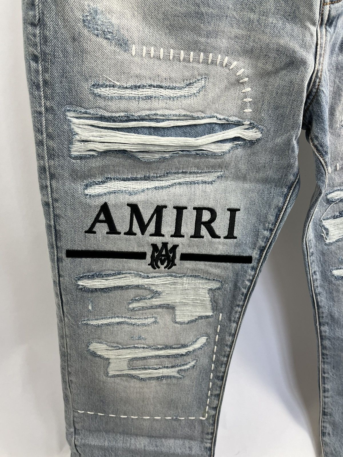 Amiri Amiri Light Blue Distressed Denim Size US 31 - 5 Thumbnail