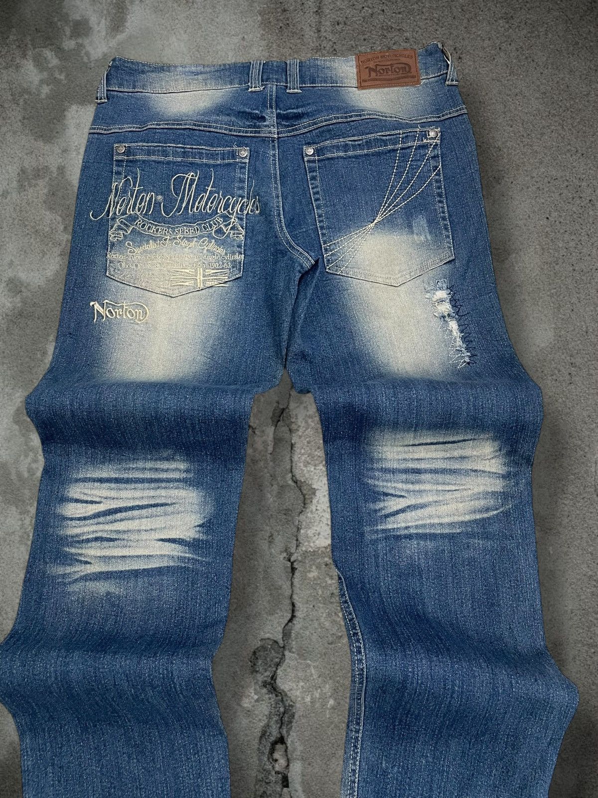 Japanese Brand Vintage Rare Designer Norton Motorcyles Distressed Denim Size US 32 / EU 48 - 14 Thumbnail