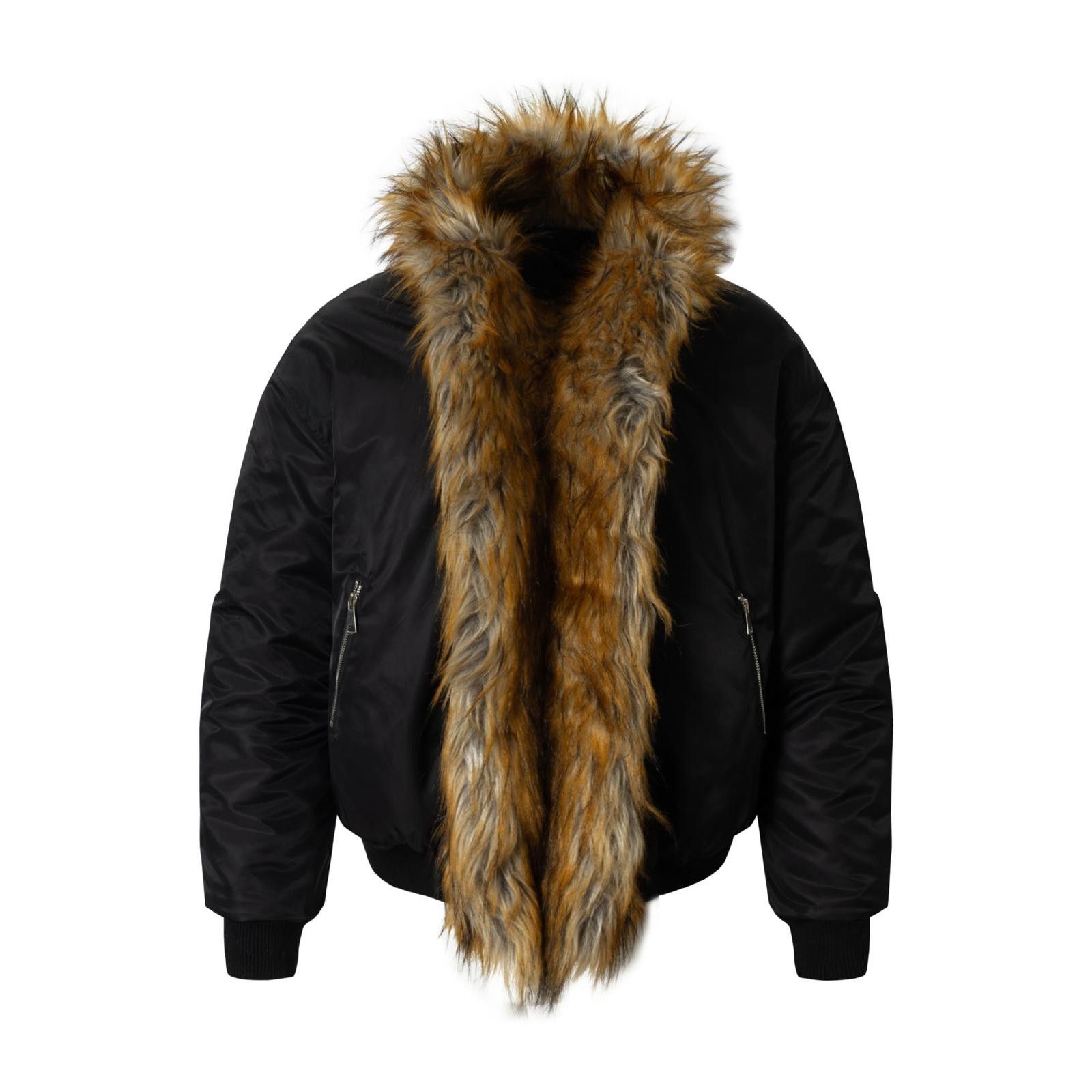 Japanese Brand Black Bomber Jacket with Faux Fur Trim, Warm Winter Coat Size M / US 6-8 / IT 42-44 - 1 Thumbnail