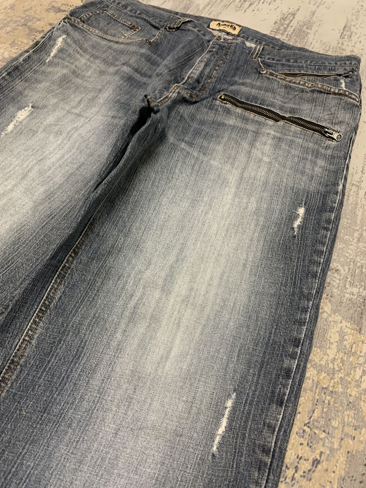 Japanese Brand Alasko Baggy Wide Leg Distressed Denim Jeans Y2K Streetwear Size US 39 - 7 Thumbnail