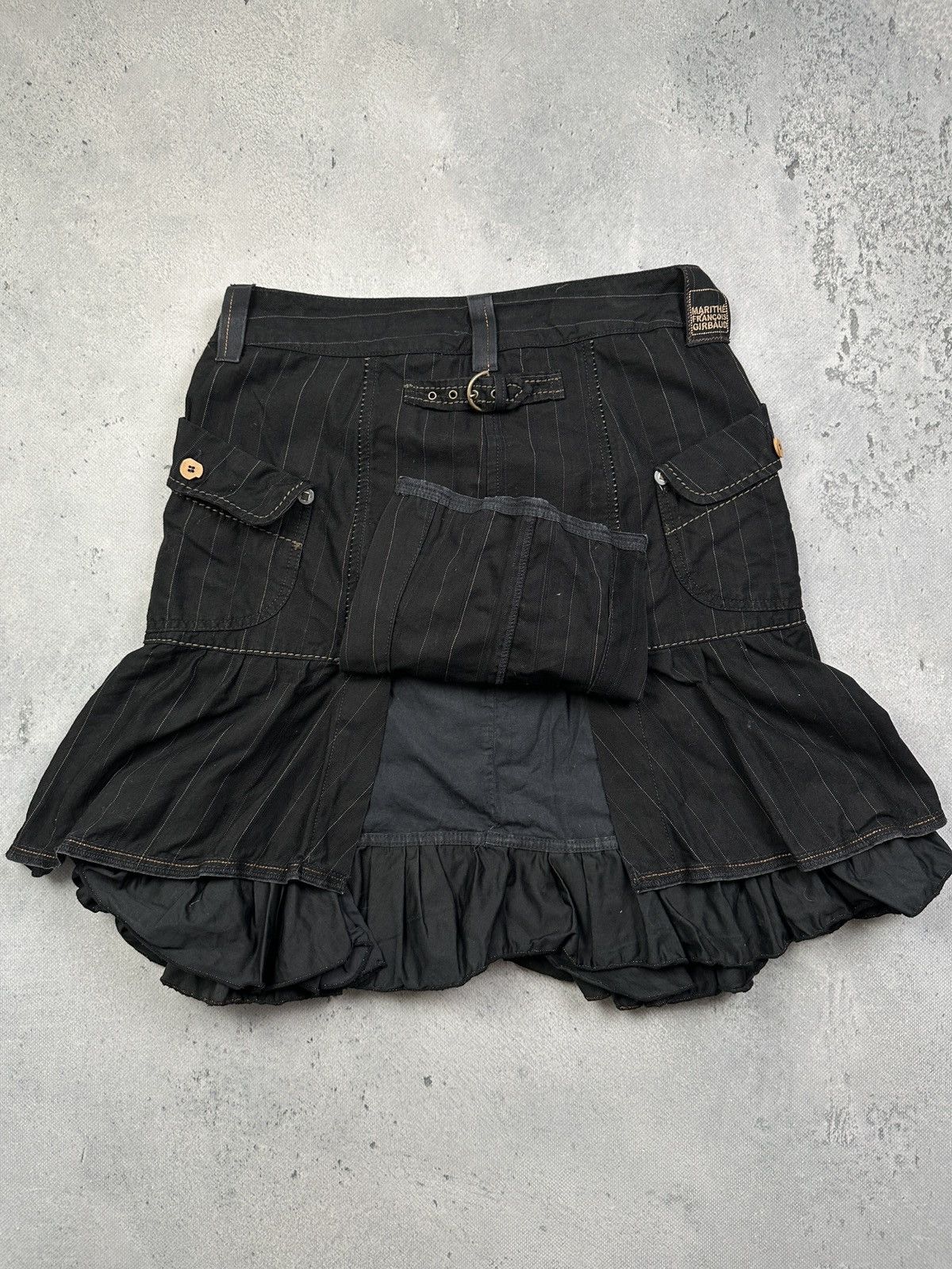 Marithe + Francois Girbaud Marithé + François Girbaud Ruffle Pinstripe Midi Denim Skirt Size 32" / US 10 / IT 46 - 3 Thumbnail