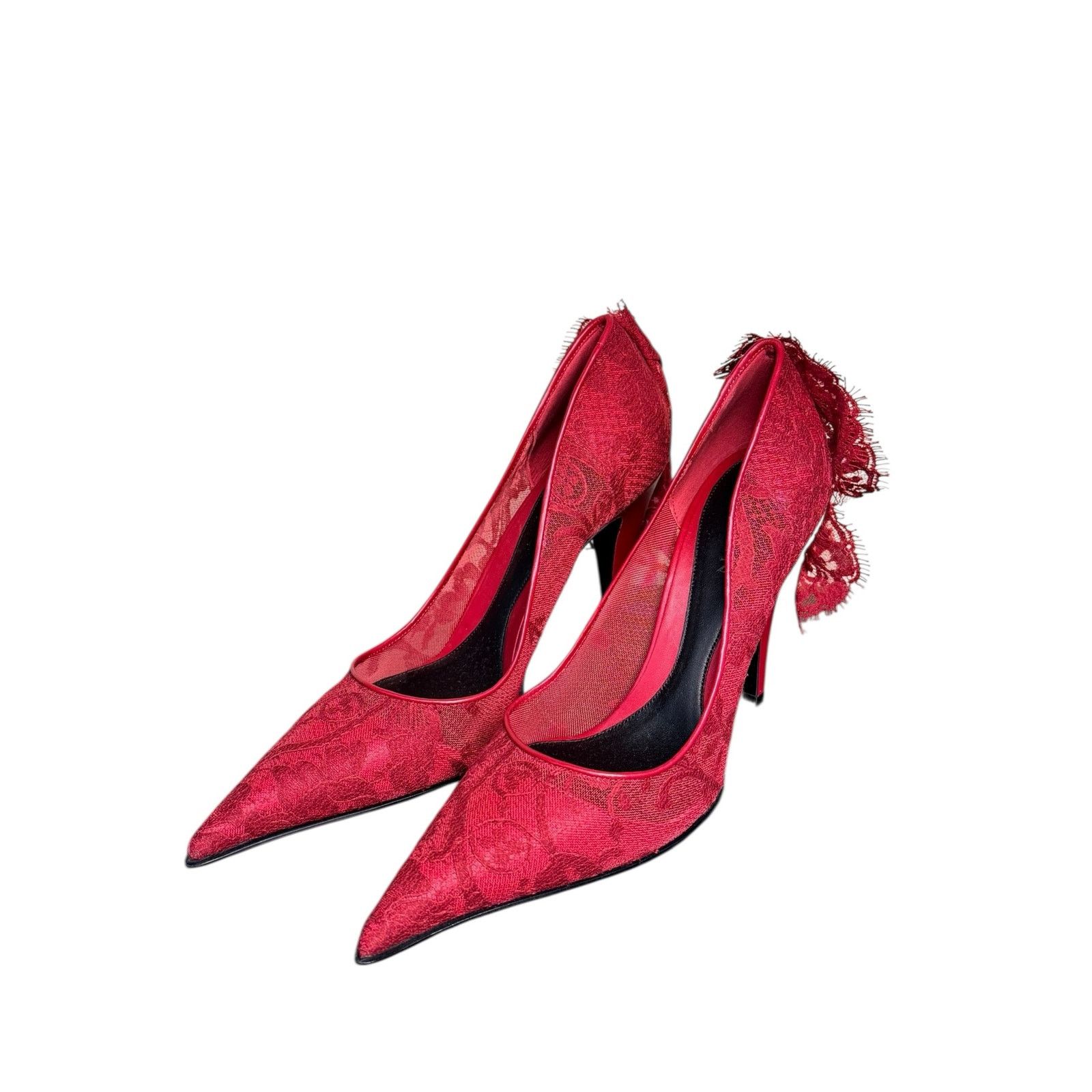 Alexander McQueen Alexander McQueen Drape Lace Pointed Toe Pump Crimson Sz 40 Size US 10 / IT 40 - 5 Thumbnail
