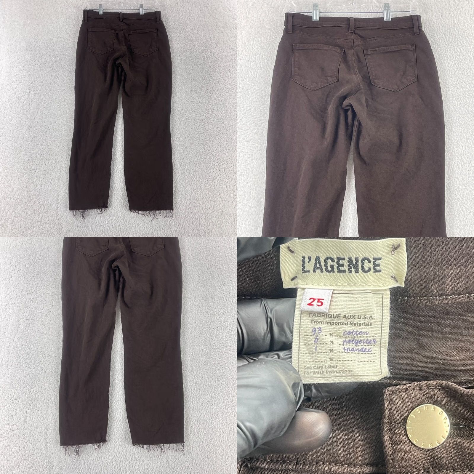 L'AGENCE L'Agence Sada Jeans Womens Size 25 Brown Denim High-Rise Cropped Slim Frayed Hem Jeans Size 42" / US 20 - 9 Thumbnail