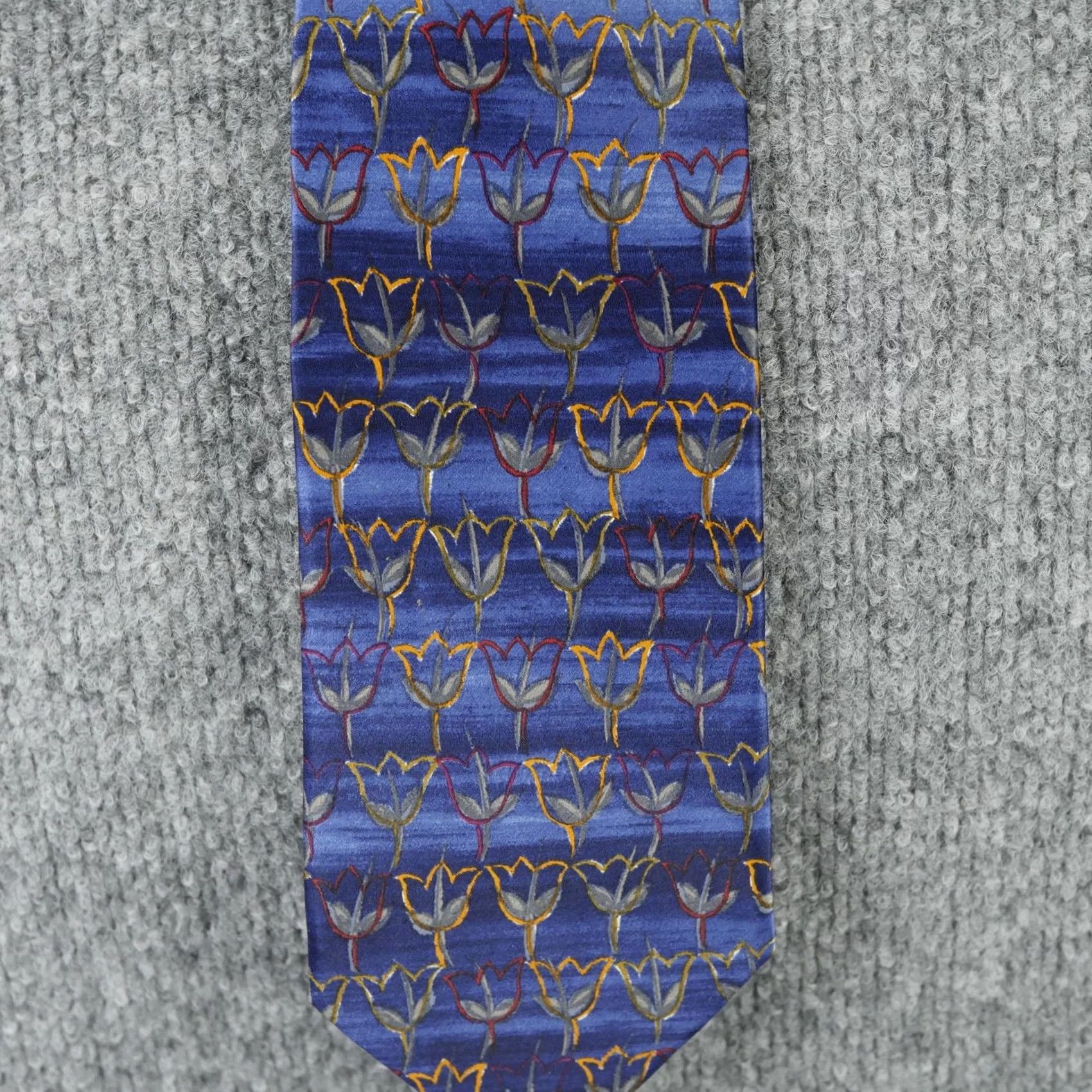 Ermenegildo Zegna Ermenegildo Zegna Tie Mens One Size Blue Tulip Floral Silk Necktie Italy Pattern Size ONE SIZE - 4 Thumbnail