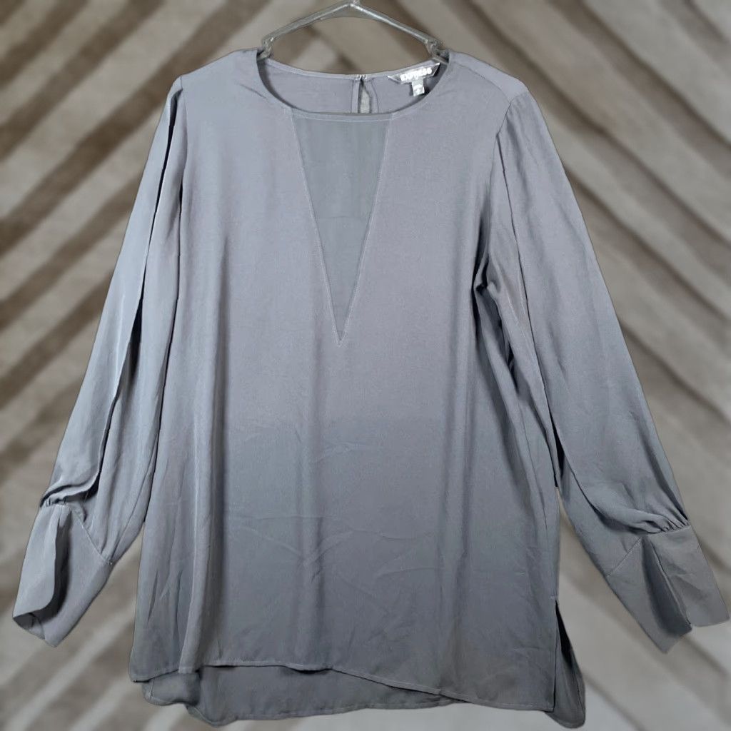 Express Express Blouse Black Sheer V Slit Open Long Sleeve Polyester Medium Women Size M / US 6-8 / IT 42-44 - 1 Thumbnail