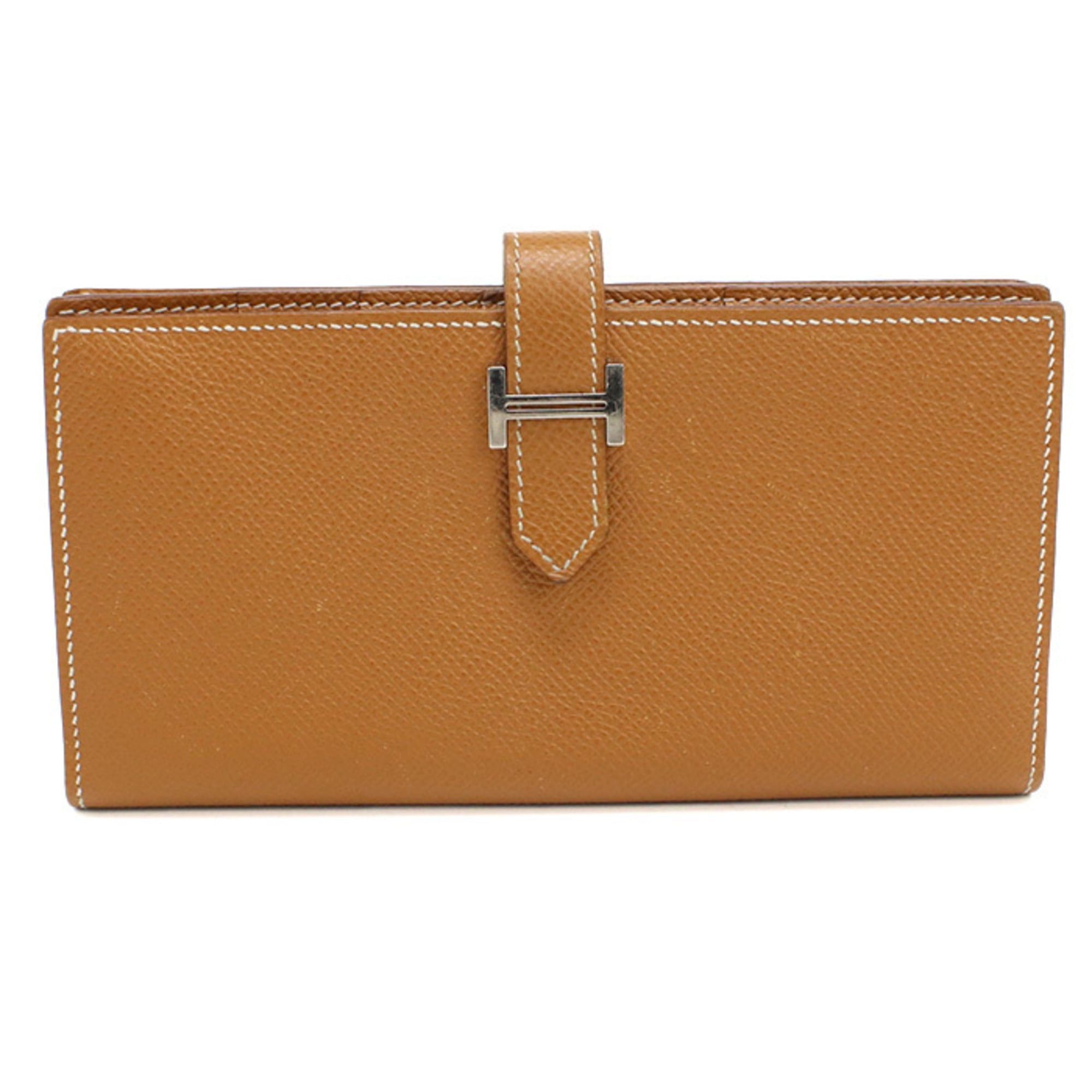 Hermes Hermes Long Wallet Bi-fold with Coin Pocket Bearn Soufflé T Stamp Men's Women's Gold Size ONE SIZE - 1 Thumbnail