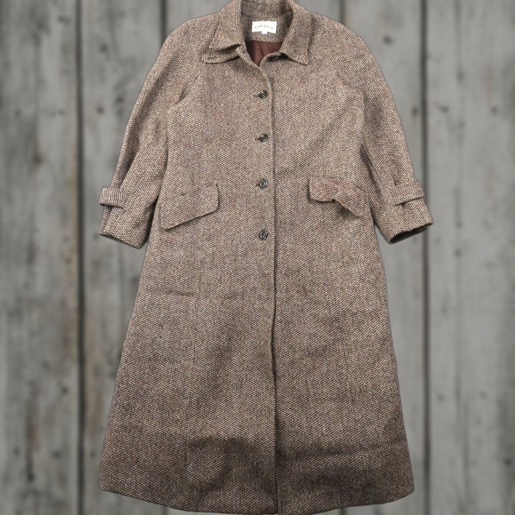 Orvis VINTAGE Orvis Women’s Harris Tweed Peacoat Trench Coat Long Jacket Belted Sz 10 Brown Wool Coat Womens 90s Size L / US 10 / IT 46 - 1 Thumbnail