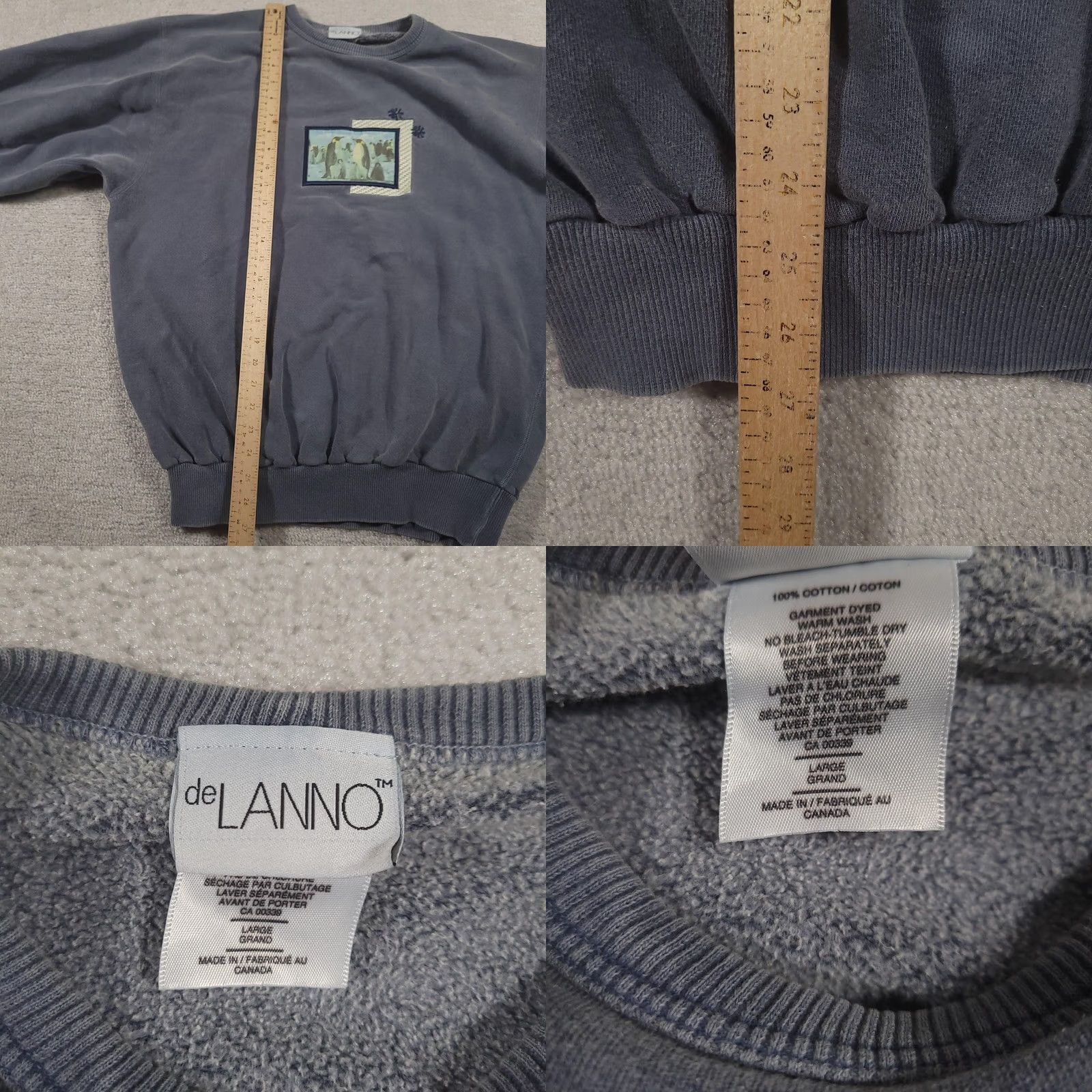 Vintage deLANNO Sweatshirt Womens Large Blue Crewneck Penguins Graphic Pullover Cotton Size L / US 10 / IT 46 - 9 Thumbnail