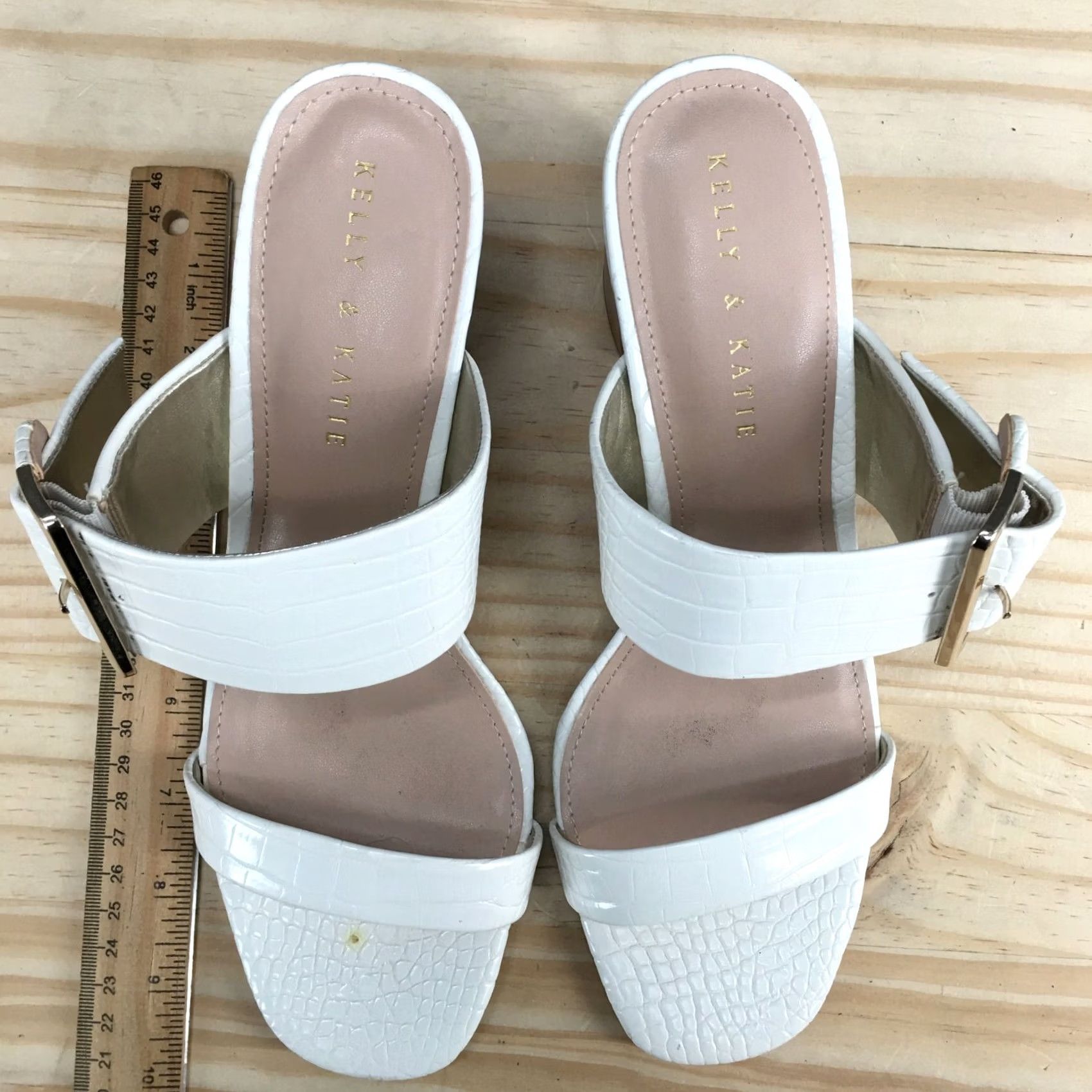 Vintage Kelly & Katie Heels Womens 10 M KK-Vinniee Pump White Faux Leather Slip On Block Shoe Size US 10 / IT 40 - 7 Thumbnail