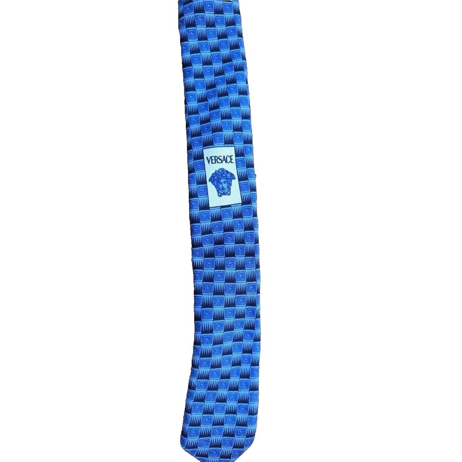 Versace Versace Tie All Logo pattern Men's 100% Silk Blue A001936 Size ONE SIZE - 3 Thumbnail