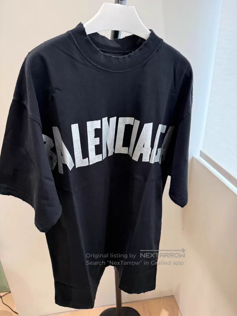 Balenciaga Balenciaga Black Silver Tape Short-Sleeve T-Shirt Size US XS / EU 42 / 0 - 1 Thumbnail