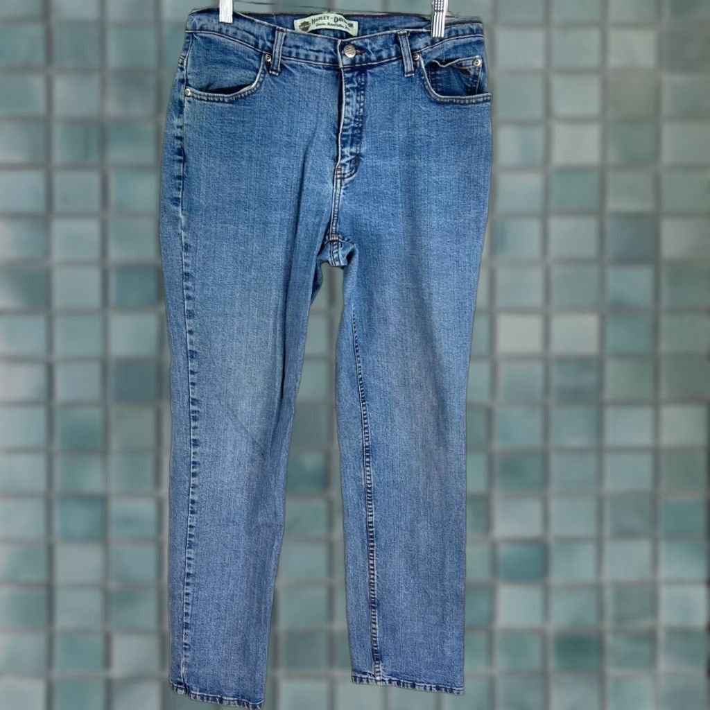Harley Davidson Harley-Davidson Women's Straight Leg Denim Jeans Size 12 Blue Medium Wash 30x32 Biker Festival Size 34" / US 12 / IT 48 - 1 Thumbnail