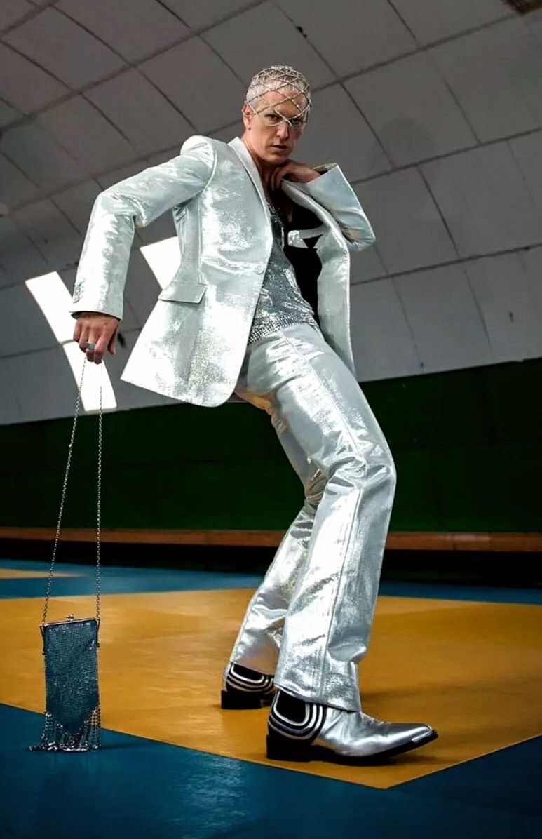 H&M × Paco Rabanne Silver lame dress pants Size US 33 - 4 Thumbnail