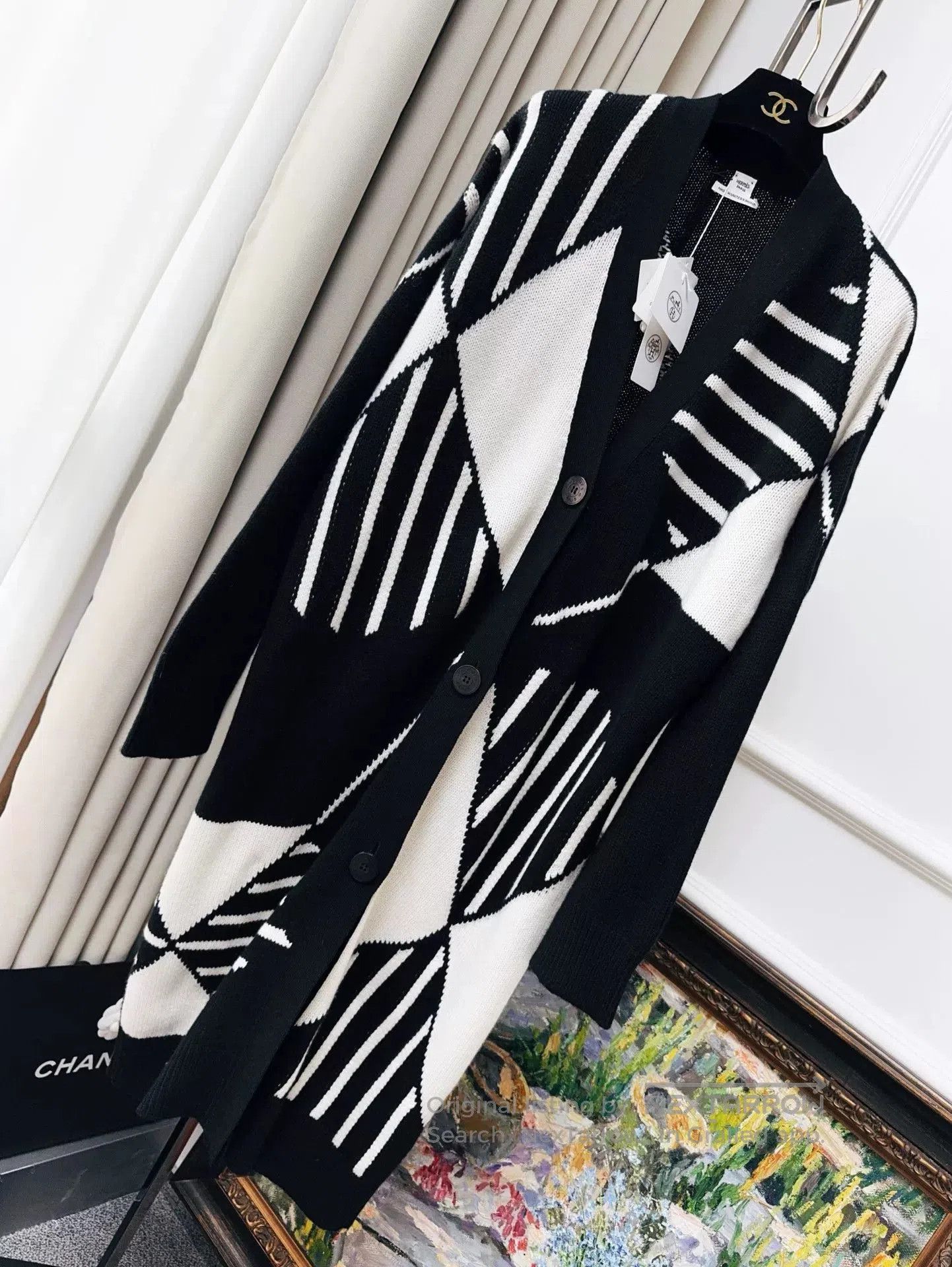 Hermes Hermes Black White Cashmere Cardigan Coat. Size US M / EU 48-50 / 2 - 1 Thumbnail