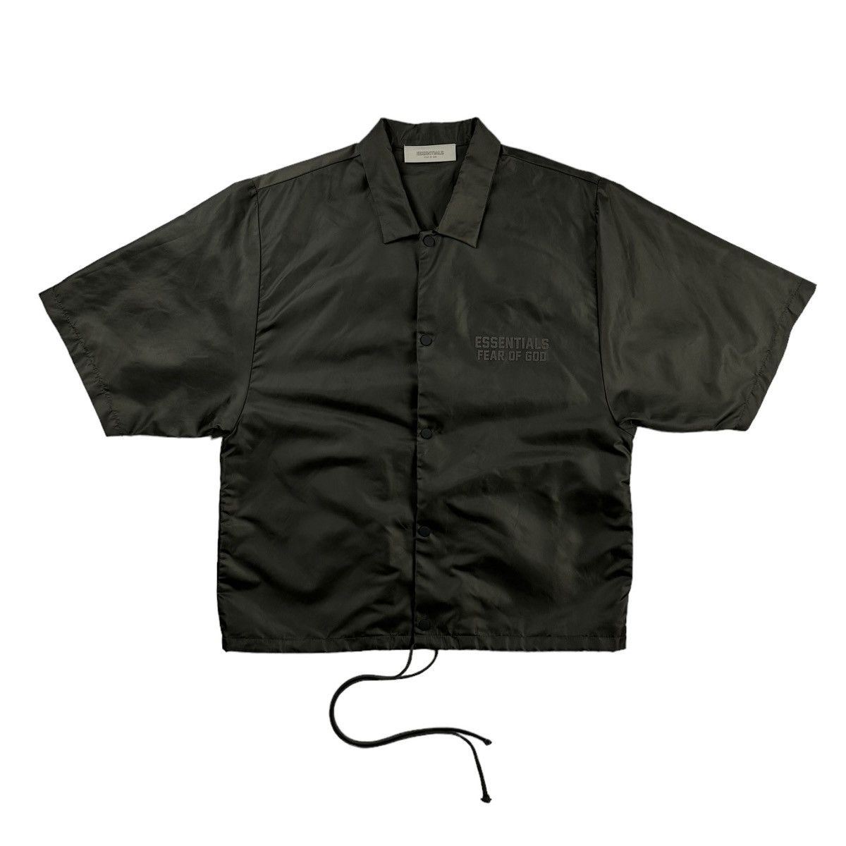 image of Fear Of God Essentials Ss Nylon Shirt Wood Fw 22 in Green, Men's (Size Small)