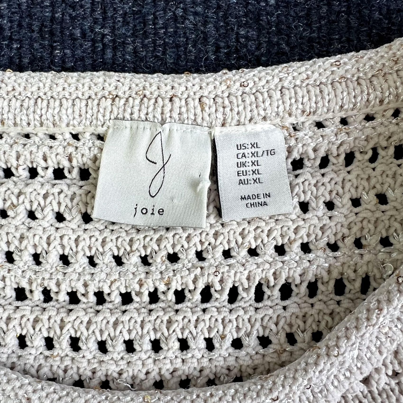 Joie VINTAGE Joie Sweater Womens XL Beige Open Knit Sleeveless Metallic Sparkle Top Size XL / US 12-14 / IT 48-50 - 3 Thumbnail