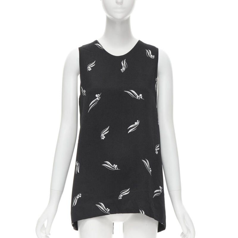 MARNI black white print crepe open split back sleeveless top IT40 S