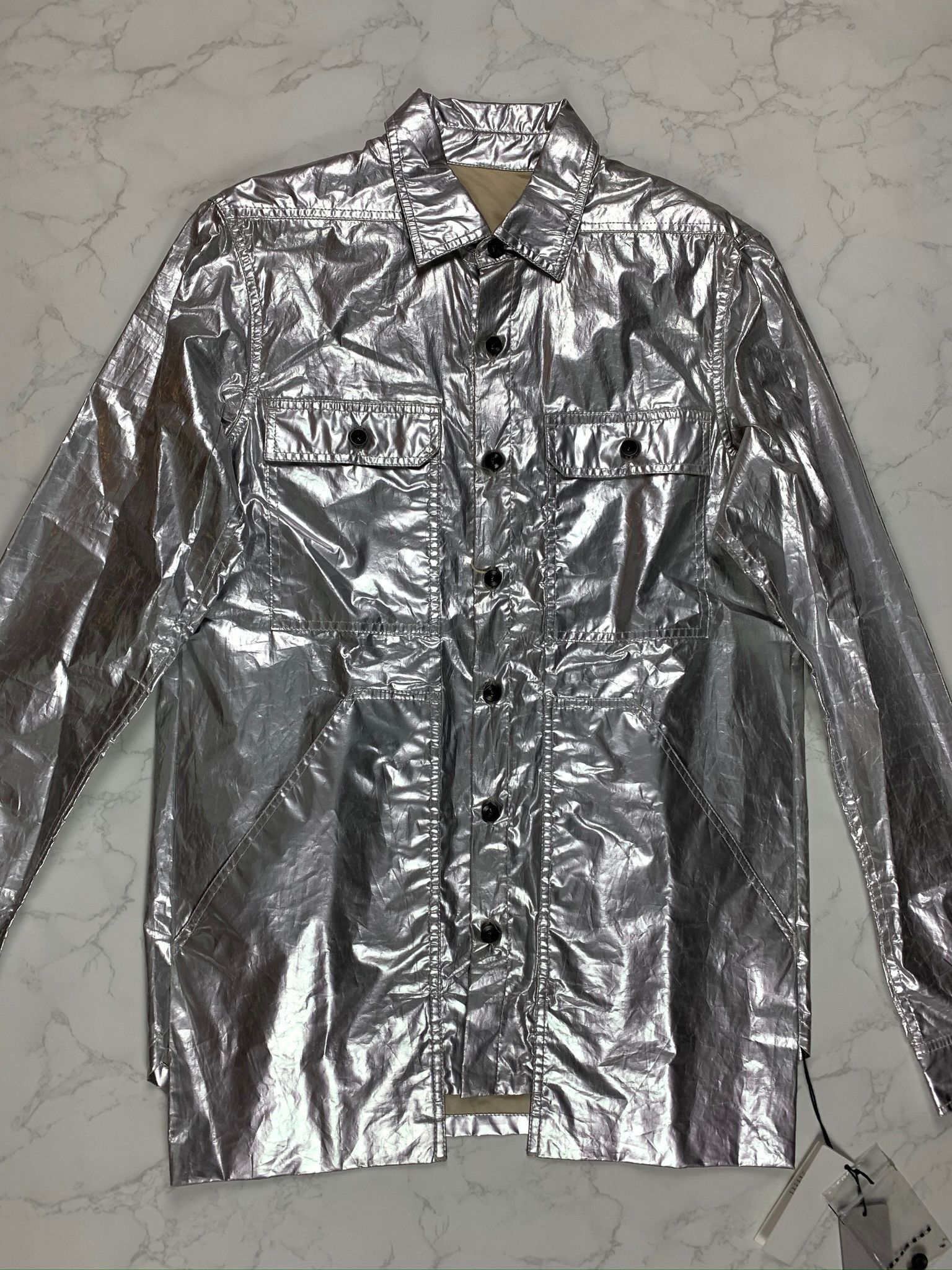 Rick Owens × Rick Owens Drkshdw 🔥80% OFF🔥 Rick Owens Silver Cargo Pocket Overshirt Size US XS / EU 42 / 0 - 9 Thumbnail