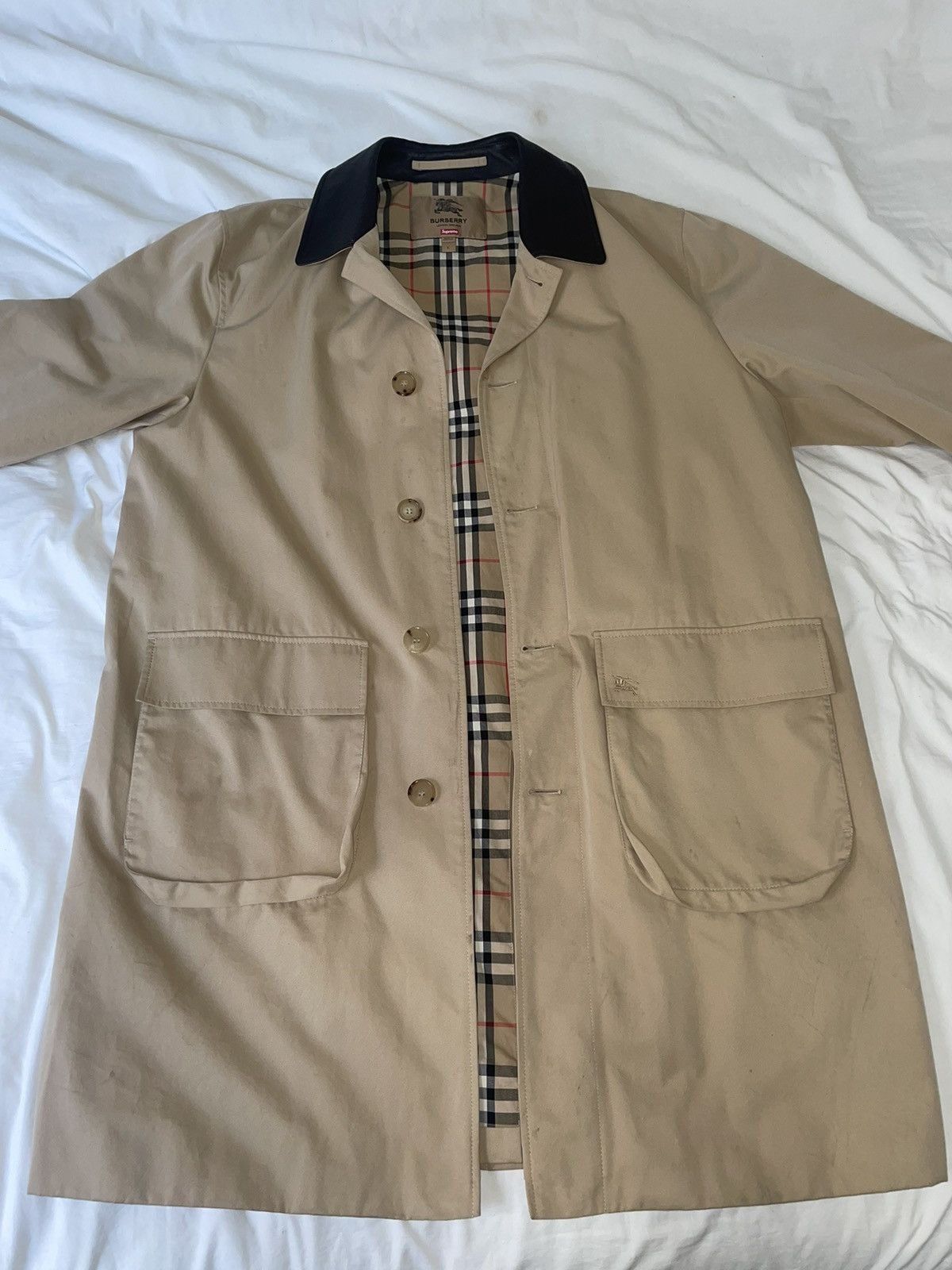 Burberry × Supreme Supreme Burberry Leather Collar Trench | Grailed