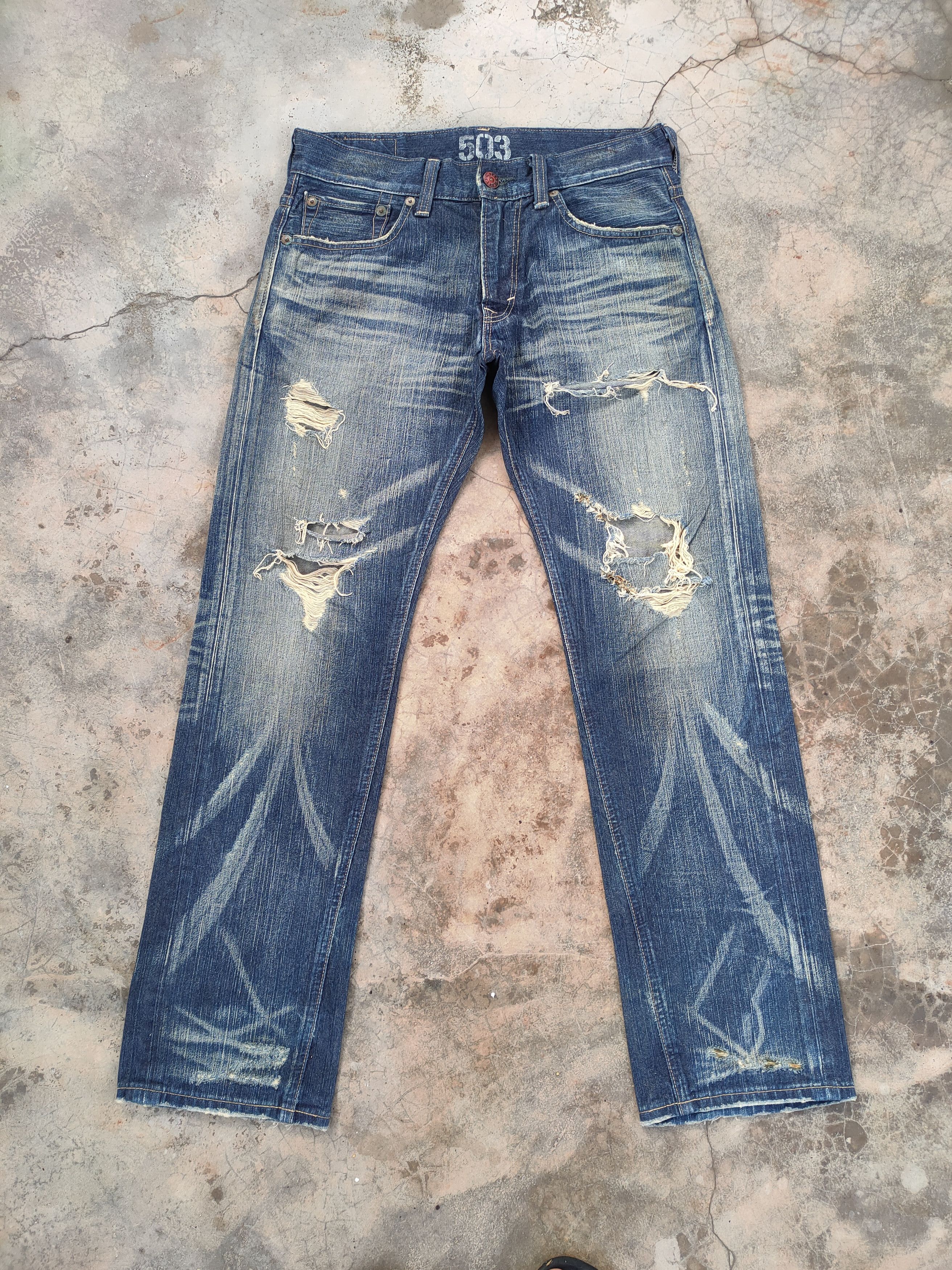 Edwin VINTAGE EDWIN BLUE TRIP FADED RIPPED JEANS DENIM PANTS Size US 34 / EU 50 - 1 Thumbnail