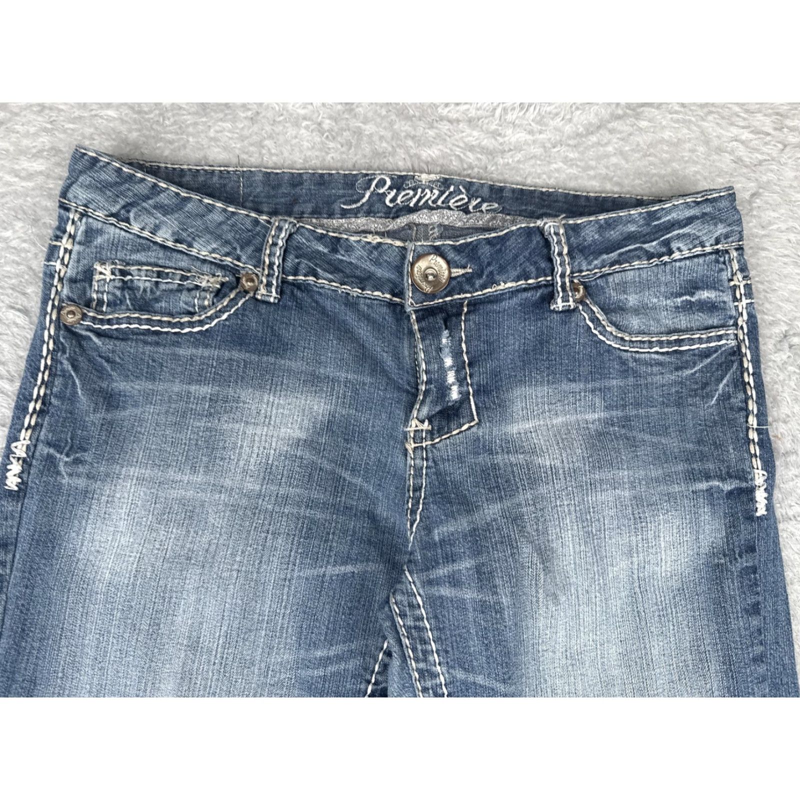 Denime Premiere Denim Jeans Womens 7/8 Bootcut Distressed Pockets Embroidered Back Flap Pocket 5-Pocket Denim Size 28" / US 6 / IT 42 - 4 Thumbnail
