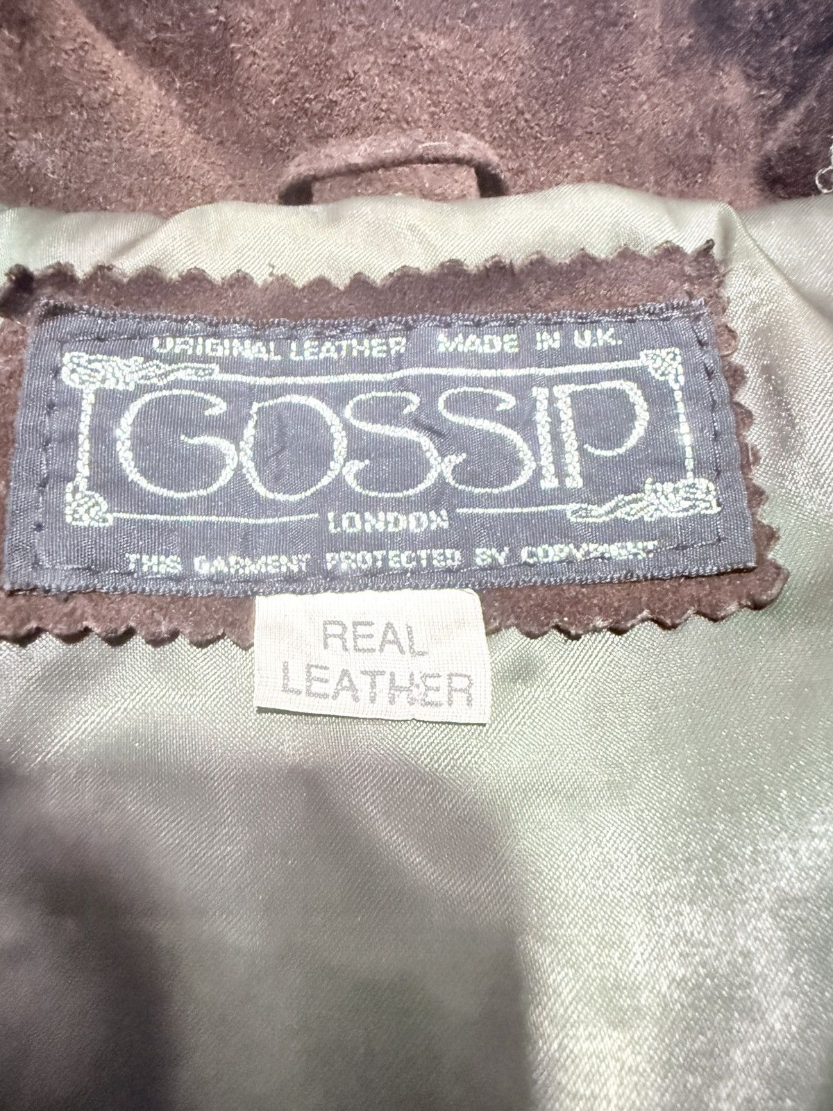 Genuine Leather Vtg 80s suede leather double collar GOSSIP Size US L / EU 52-54 / 3 - 3 Thumbnail