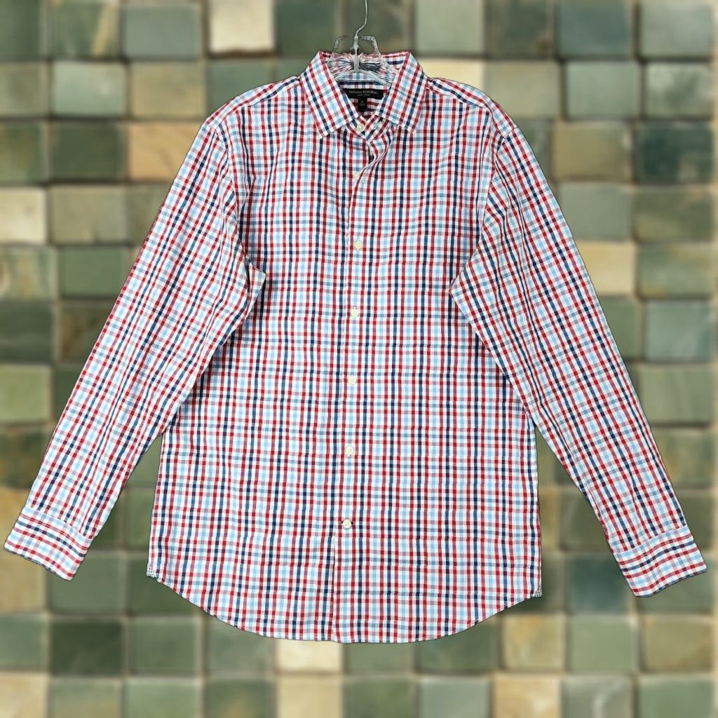 Banana Republic VINTAGE Banana Republic Camden Fit Shirt Plaid Long Sleeve Button-Up Men's M Red/Blue (Pit Stains) Size US M / EU 48-50 / 2 - 1 Thumbnail