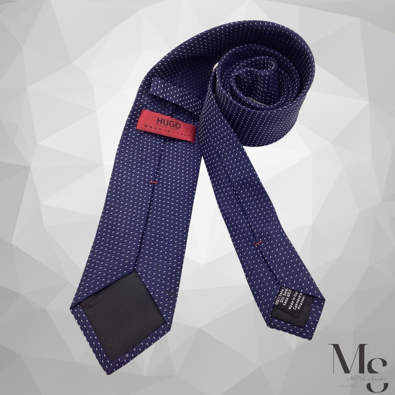 Hugo Boss BOSS HUGO BOSS Red Tag Blue Geometric Silk Tie Made In Italy Size ONE SIZE - 2 Thumbnail