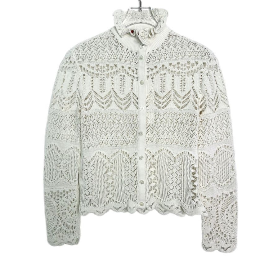 Alexander McQueen Alexander Mcqueen Ivory Lace Cutout Knit Button-Up Cardigan Size S / US 4 / IT 40 - 1 Thumbnail