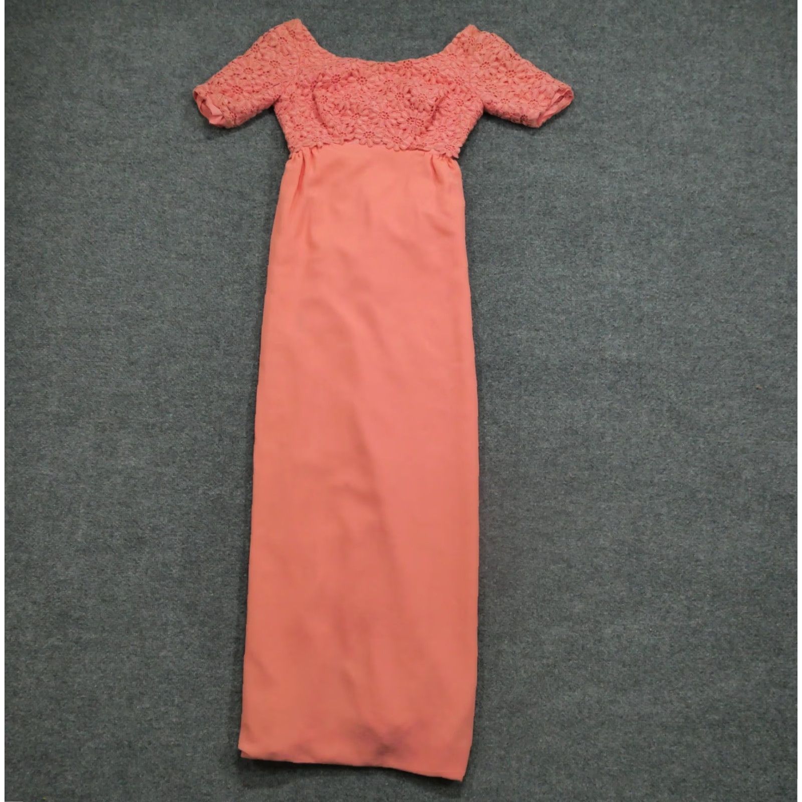 Vintage VINTAGE Dress Womens Small Orange Peach Maxi Gown Floral Lace 60s Size S / US 4 / IT 40 - 2 Thumbnail