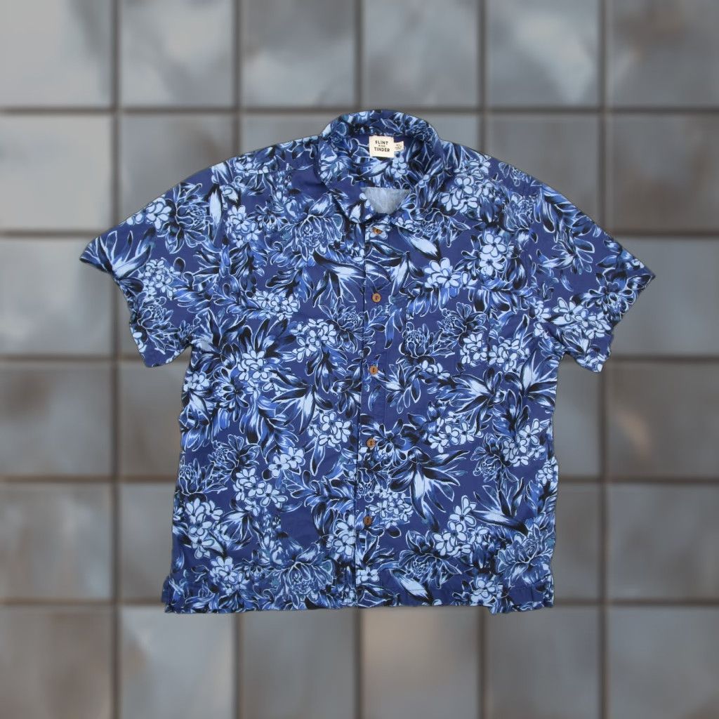 Flint And Tinder Flint and Tinder Shirt Mens XL Blue Floral Linen Cotton Hawaiian Button Up Size US XL / EU 56 / 4 - 1 Thumbnail