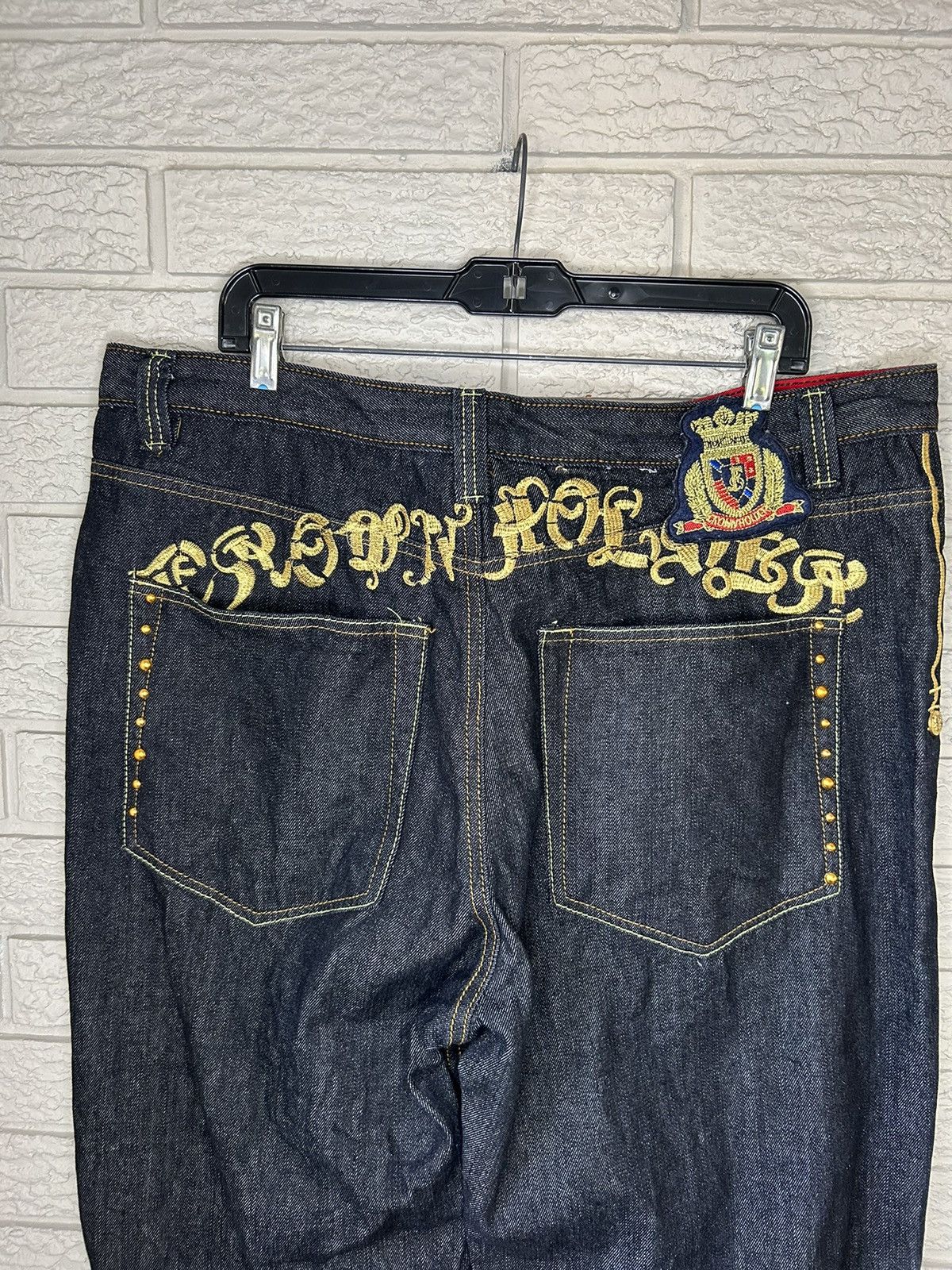 Japanese Brand Vintage Crown Holder Embroidered Studded Baggy Skater Jeans Size US 38 / EU 54 - 2 Thumbnail