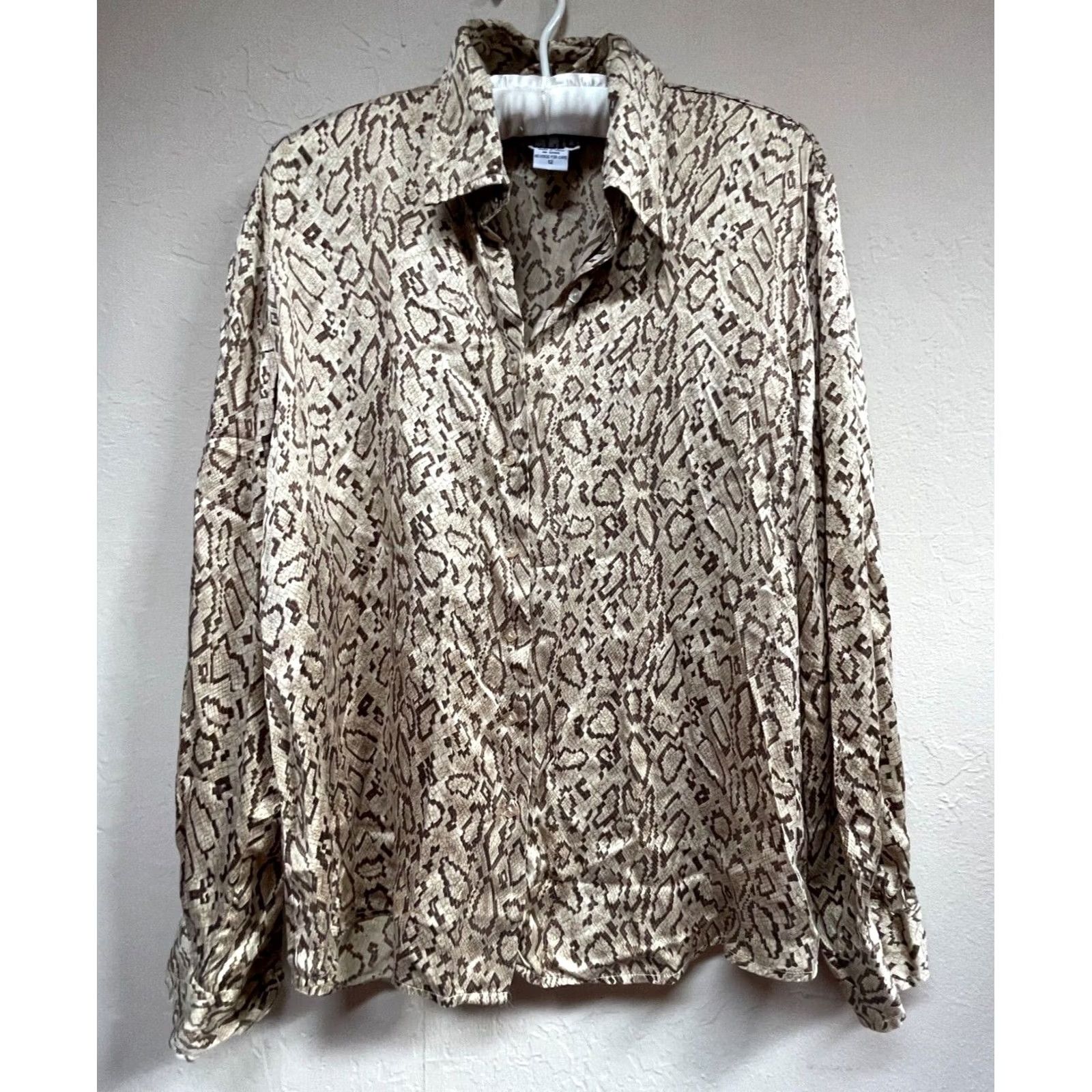 Vintage VINTAGE CLIO Women’s Button-Down Long Sleeve Snakeskin Silk Shirt Brown Size 12 Size XL / US 12-14 / IT 48-50 - 2 Thumbnail