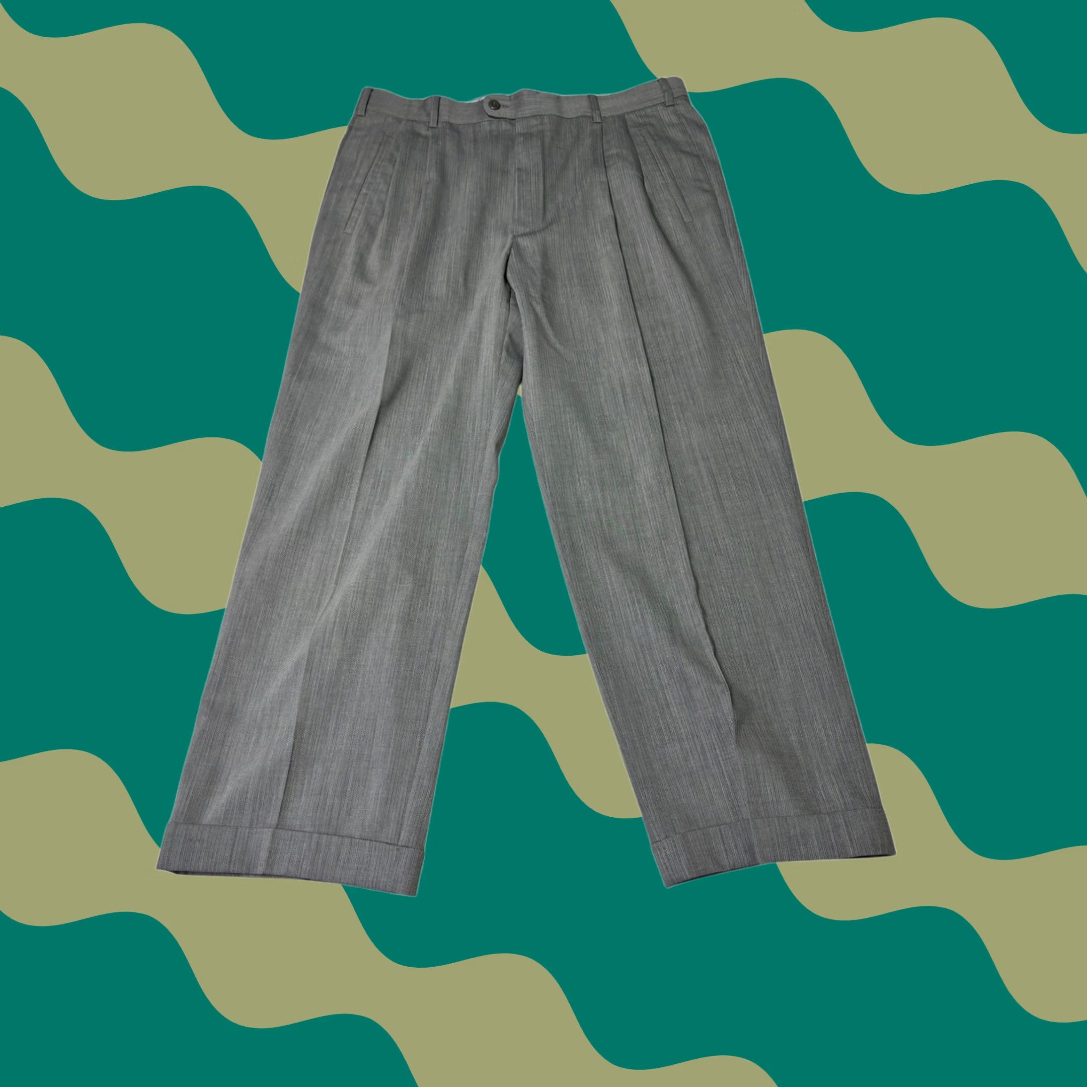 Zanella Zanella Joe Gray Pleated Dress Pants Mens 35X28 Wool Made Italy Cuffed Trousers Size US 35 - 1 Thumbnail