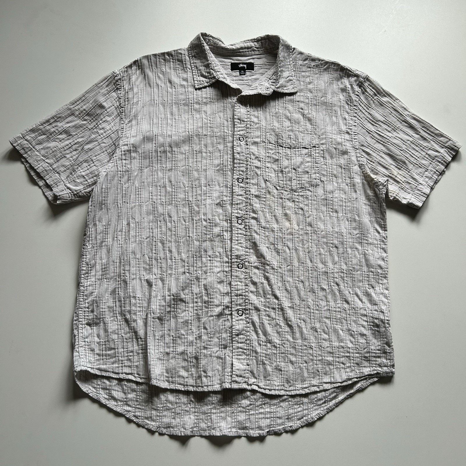 Vintage Stussy Shirt Size XL Snap Button Up Ruffled Pocket