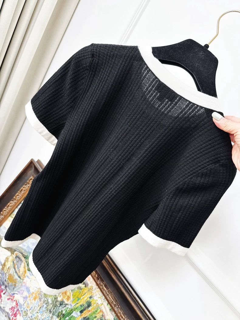 Chanel Chanel 24C black white edge knitted short sleeves Size XS / US 0-2 / IT 36-38 - 2 Thumbnail