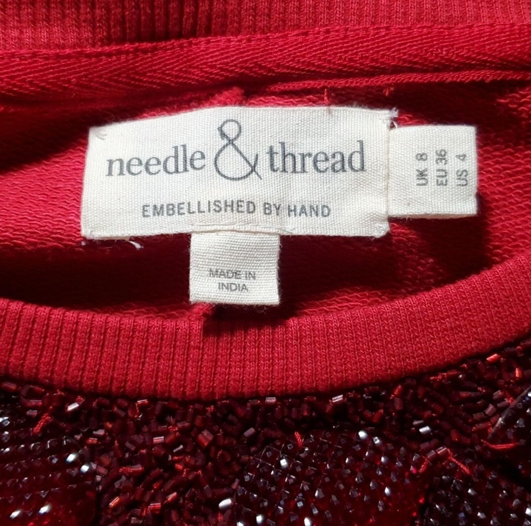 Other Needle & Thread S/M Sweatshirt Glisten Zip Crew Red Cotton Size S / US 4 / IT 40 - 7 Thumbnail