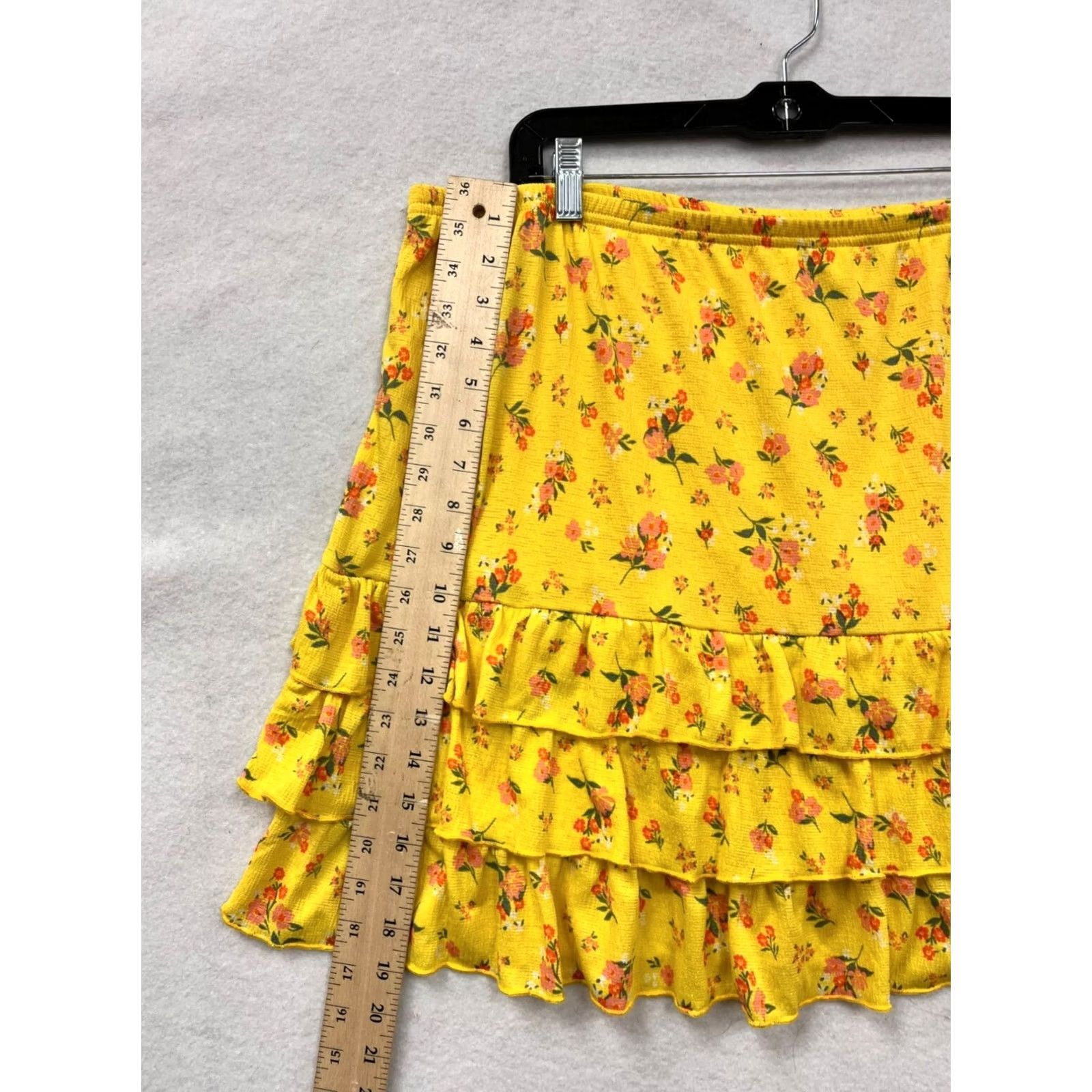 Vintage Joie & Joy Skirt Women 3X Yellow Floral Ruffle Tiered Mini Elastic Waistband Size 40" / US 18 - 6 Thumbnail