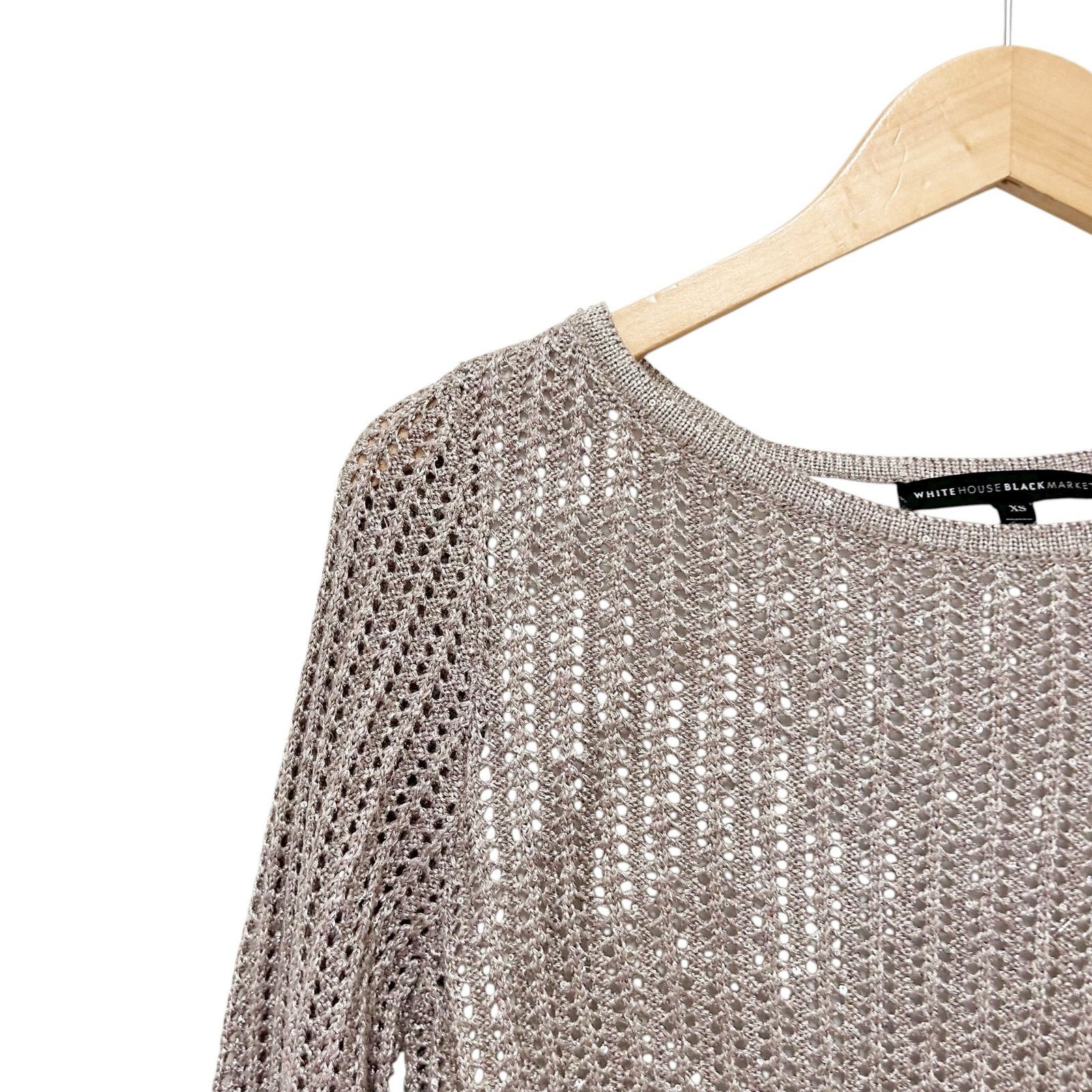 White House Black Market White House Black Market Gold Sparkly Knit Layered Shirt XS Size XS / US 0-2 / IT 36-38 - 2 Thumbnail