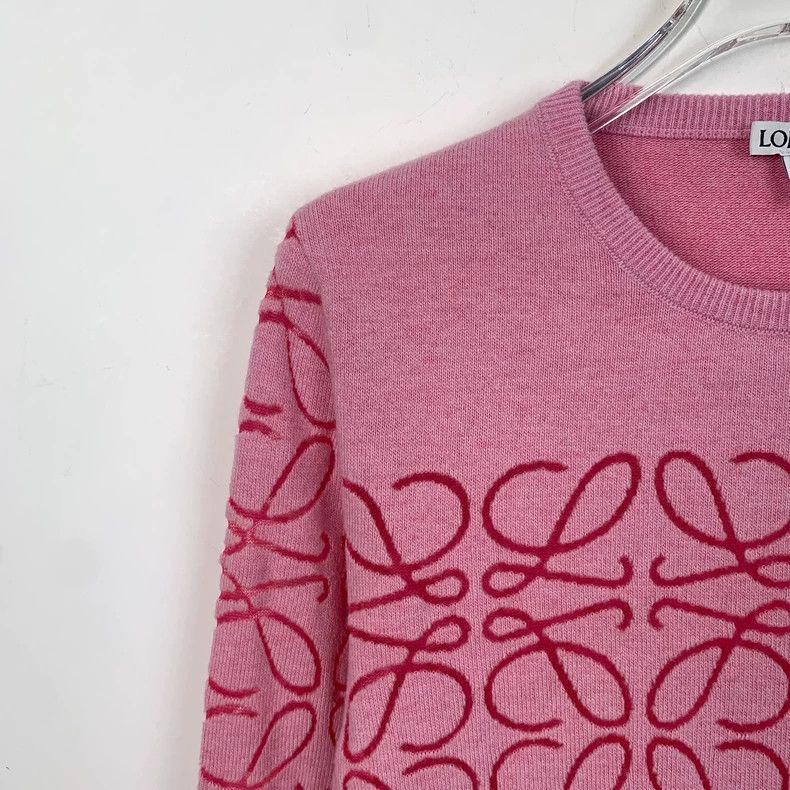 Loewe Loewe Pink logo jacquard full print wool round neck long s Size L / US 10 / IT 46 - 3 Thumbnail