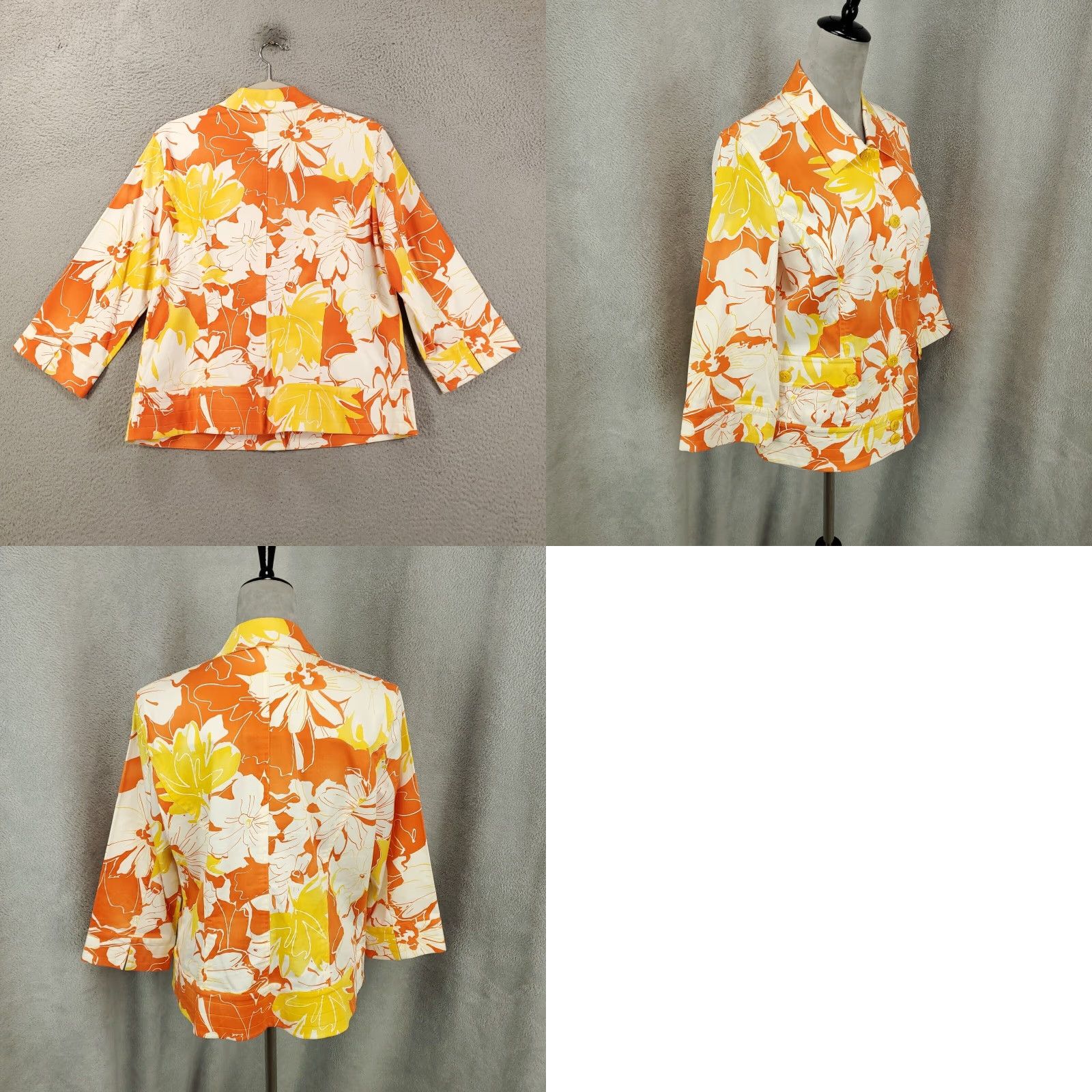 Coldwater Creek Coldwater Creek Button Up Jacket Womens 12 Floral Orange White Artsy Flowers Top Size XL / US 12-14 / IT 48-50 - 8 Thumbnail