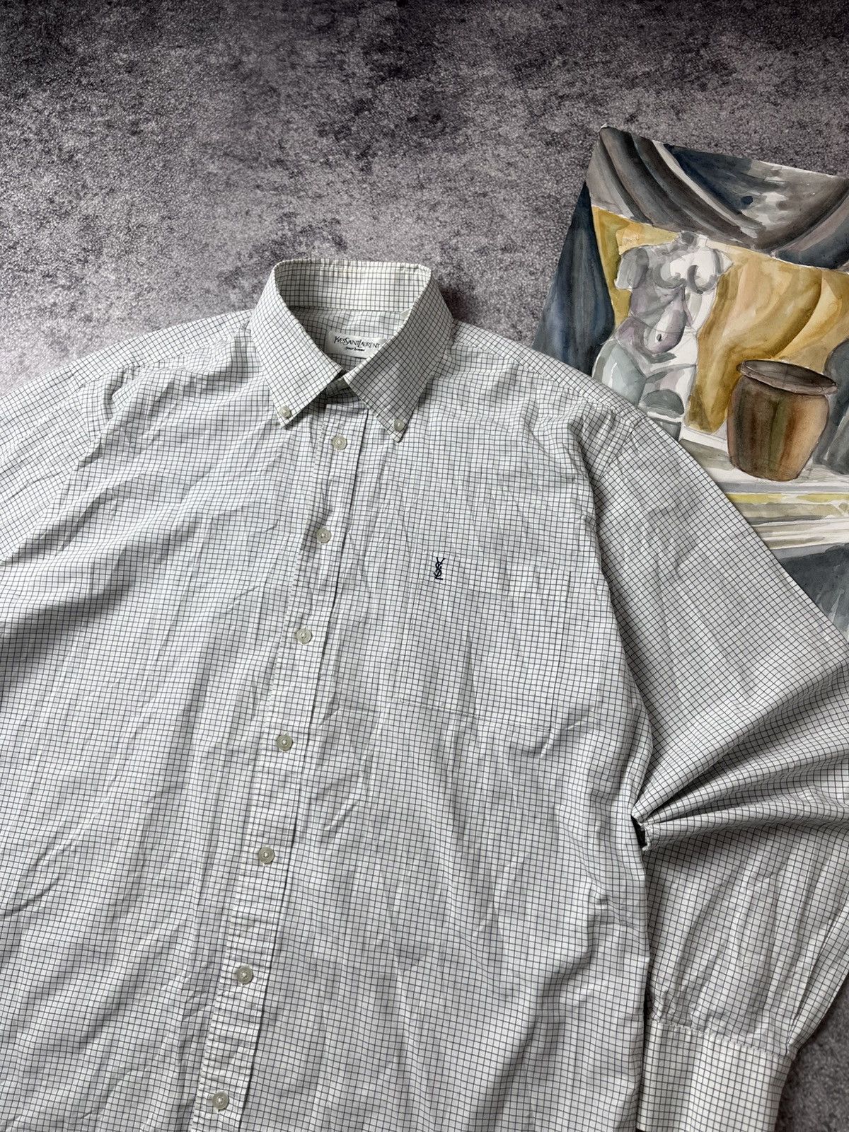 Yves Saint Laurent 🔥90's YSL Old Money Checkered Boxy Summer Shirt Y2K Size US L / EU 52-54 / 3 - 8 Thumbnail