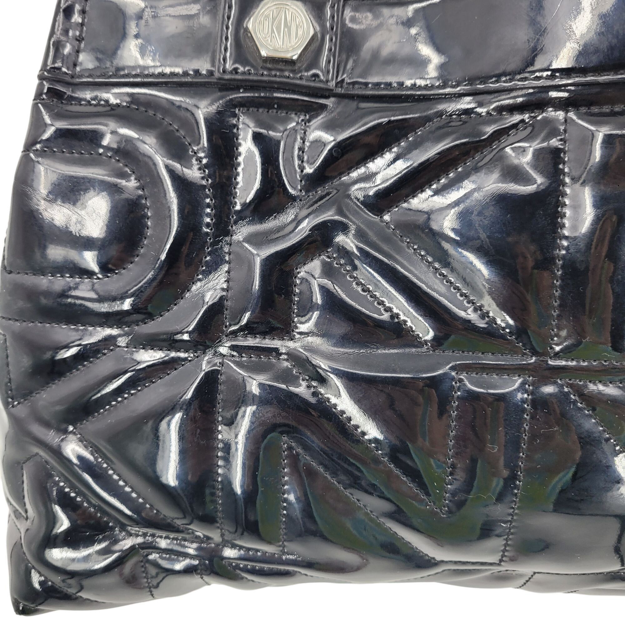 Bebe Vtg 90s Y2K Black Patent Leather Logo Quilted Shoulder Tote Size ONE SIZE - 9 Thumbnail