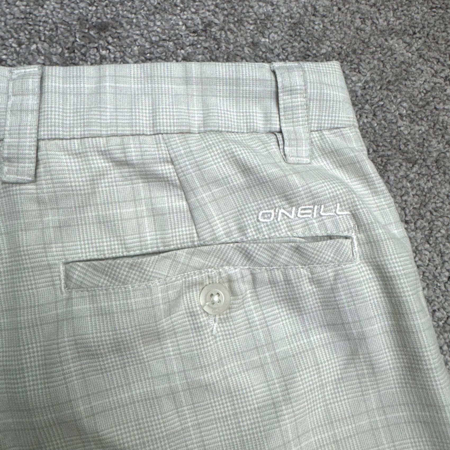 O'Neill O'neill Hybrid Chino Shorts Mens 31 Gray White Plaid Delta Relaxed Fit Preppy Size US 31 - 4 Thumbnail
