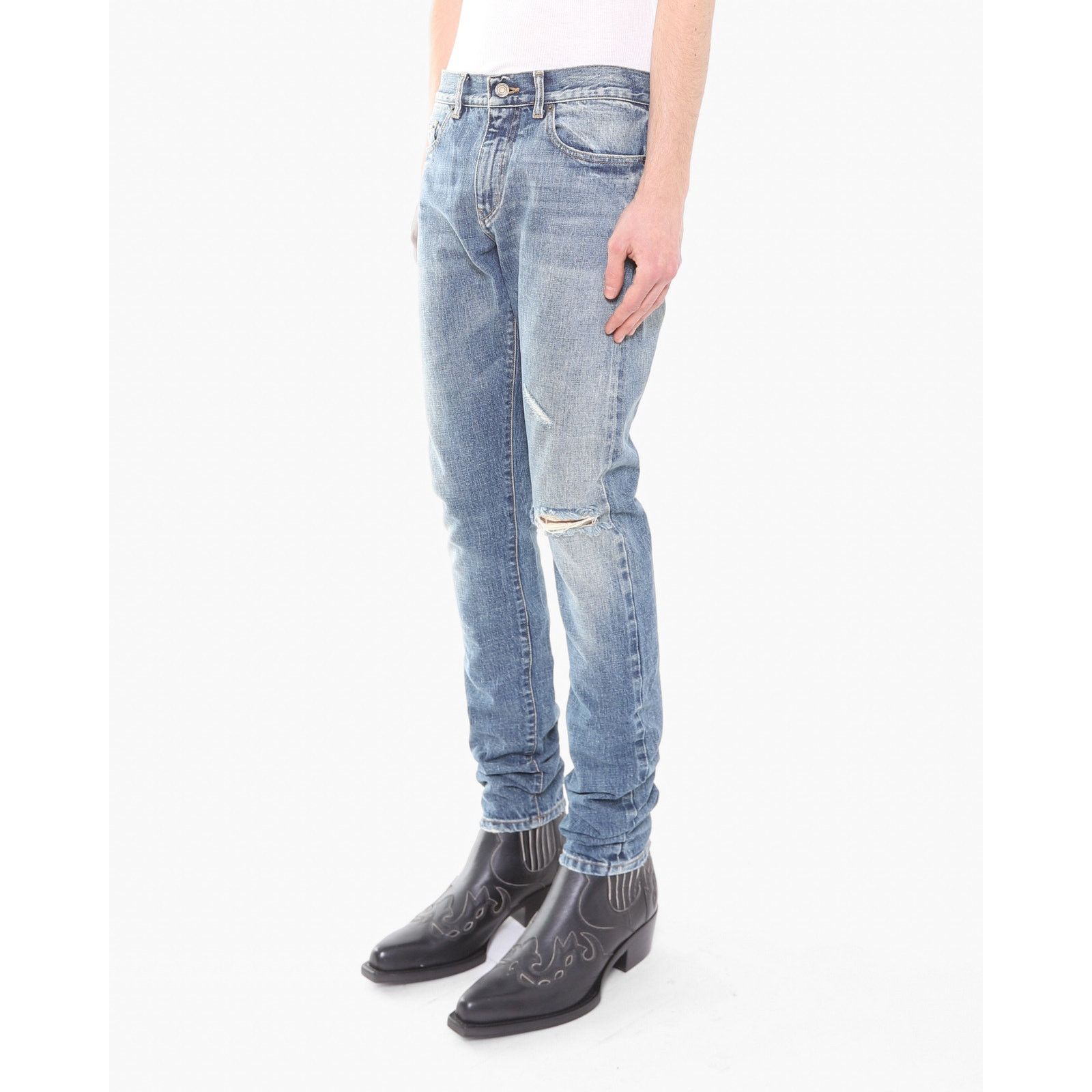 Saint Laurent Paris SS16 Knee Slit Jeans in Washed Denim Size US 30 / EU 46 - 2 Thumbnail