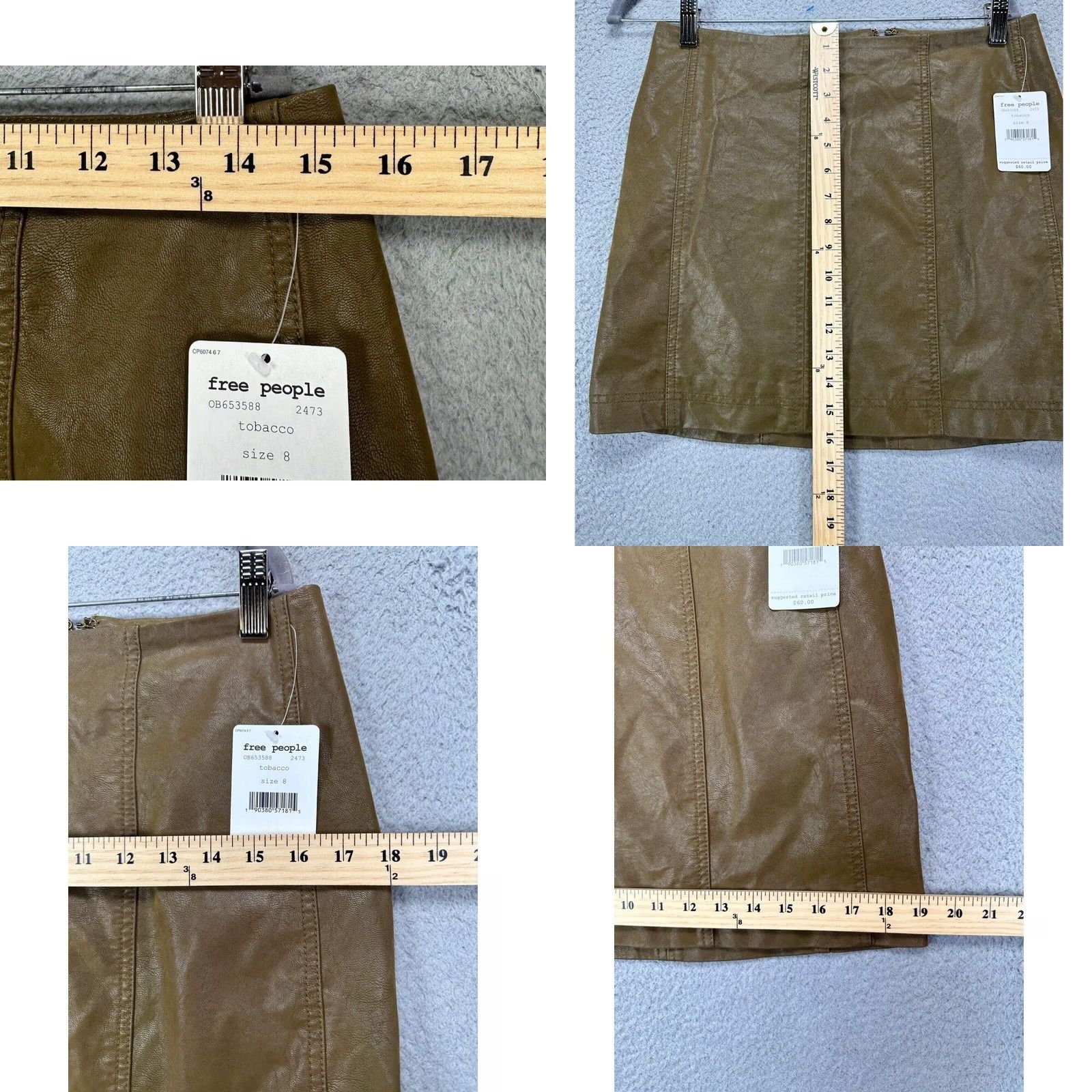 Free People VINTAGE Free People Skirt Women 8 Tobacco Back Zip Mini Straight Pencil Skirt Ladies NEW Size 30" / US 8 / IT 44 - 8 Thumbnail